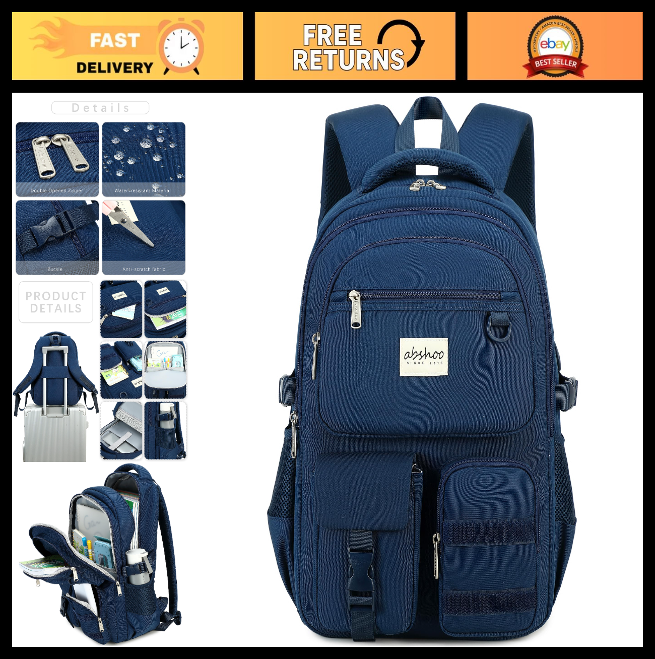 Large Heavy Duty Backpack for School & College, Multi Pocket Travel Bookbag0