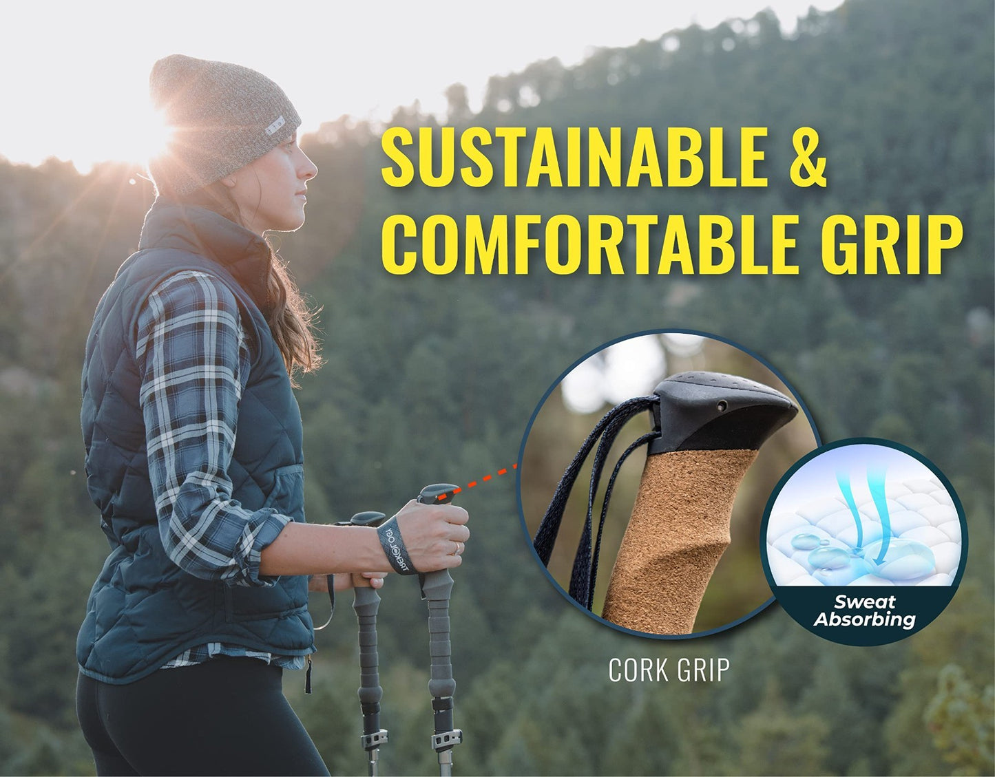 Lightweight Adjustable Trekking Poles with Cork Grip – Compact Hiking Sticks for2