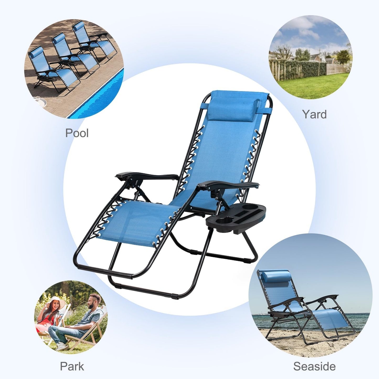 Set of 2 Adjustable Zero Gravity Lounge Chairs   Relaxing Patio Recliners with P7