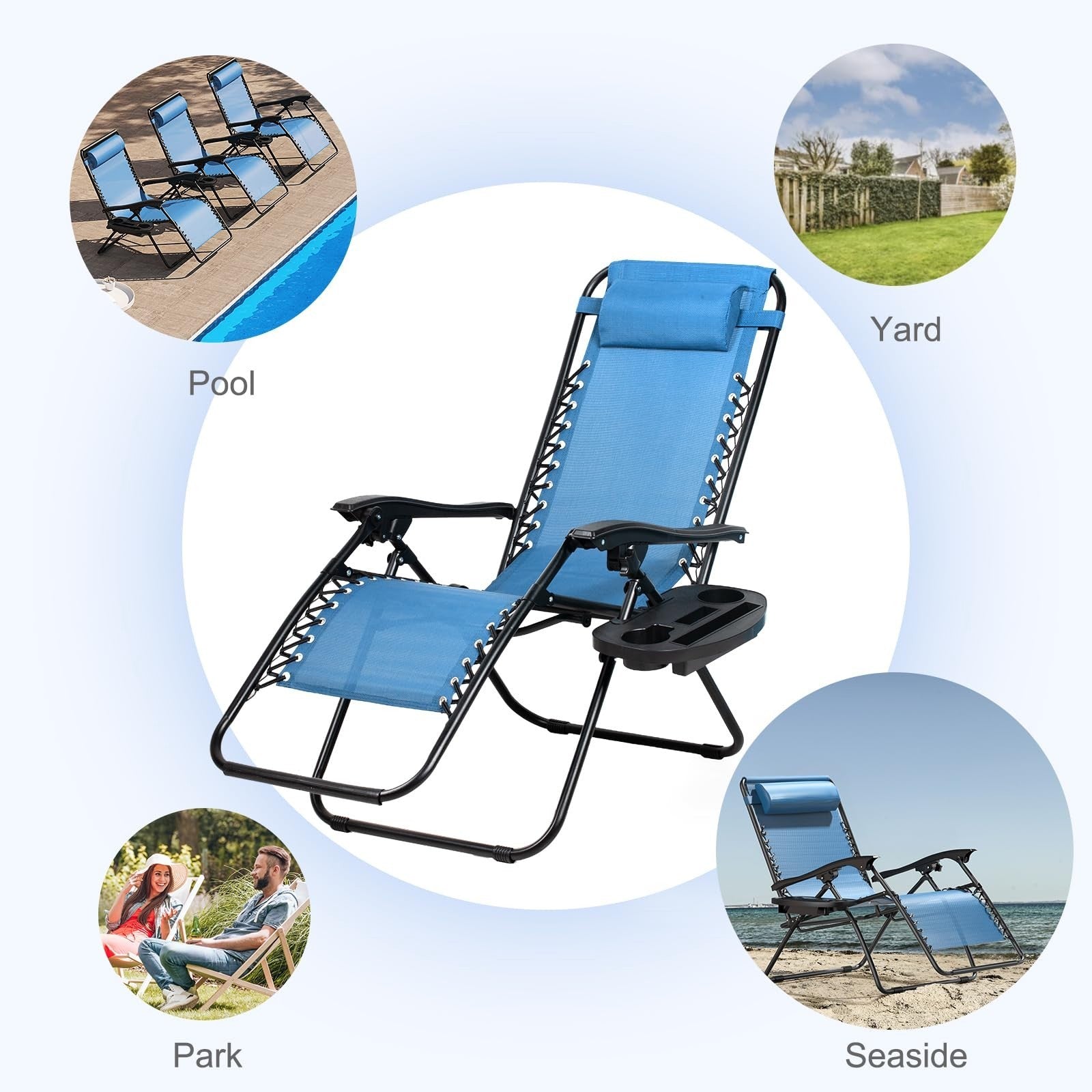 Set of 2 Adjustable Zero Gravity Lounge Chairs   Relaxing Patio Recliners with P7