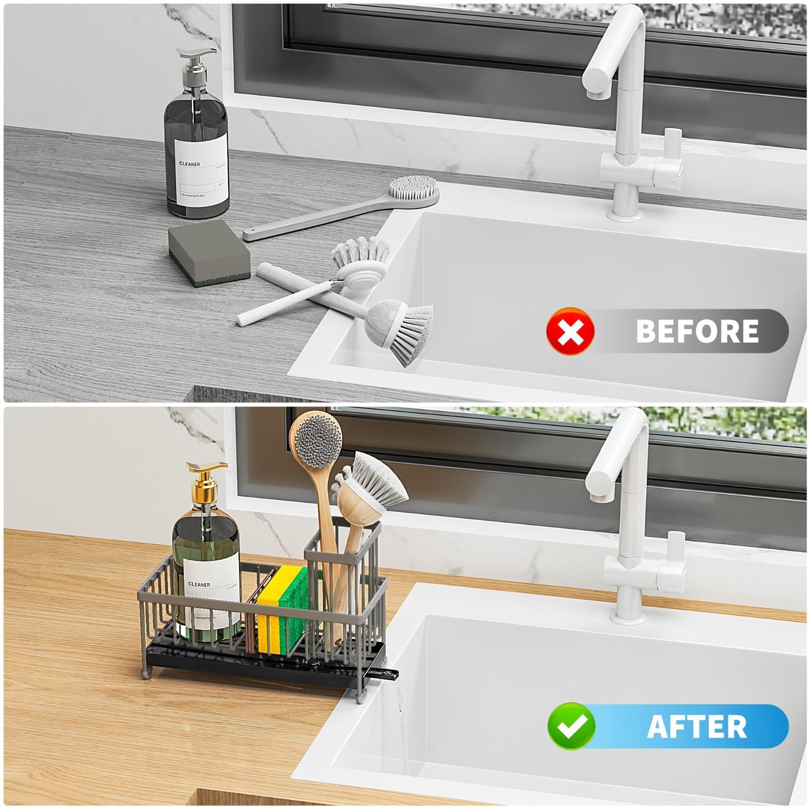Kitchen Sink Sponge Holder Caddy Organizer   Rustproof 304 Stainless Steel, Dark4