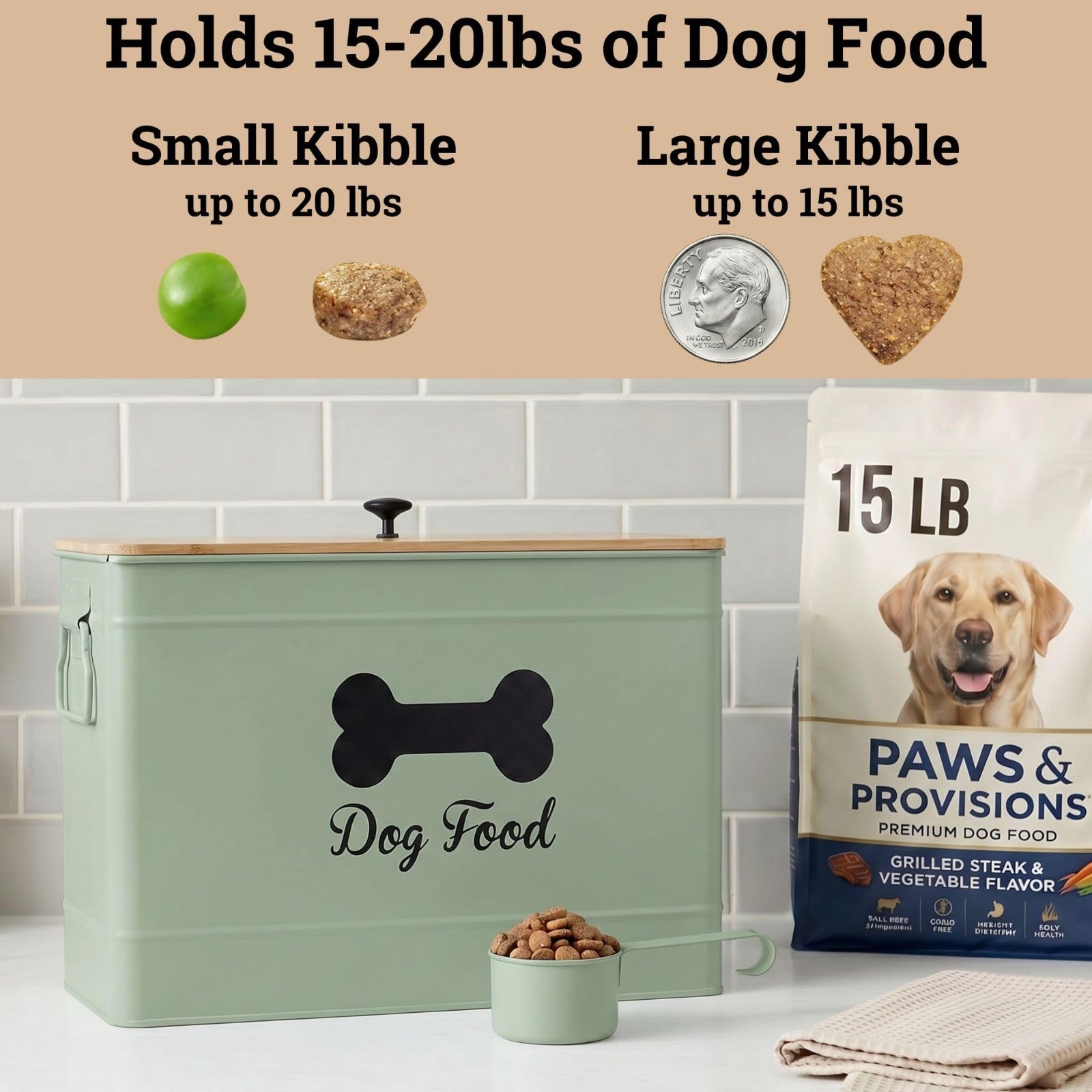 Airtight Metal Dog Food Storage Container 15 20 lbs, 70 Cup Capacity, Bamboo Lid4