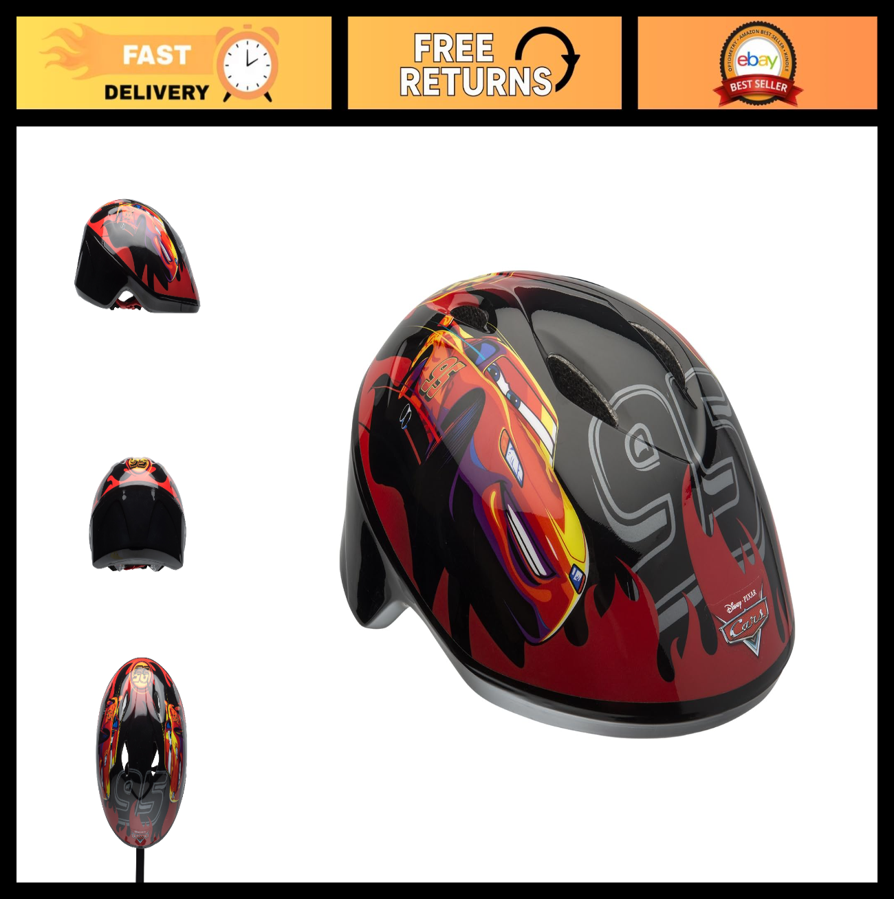 Disney Pixar Cars Kids Bike Helmet - Adjustable, Lightweight, Safety Gear0