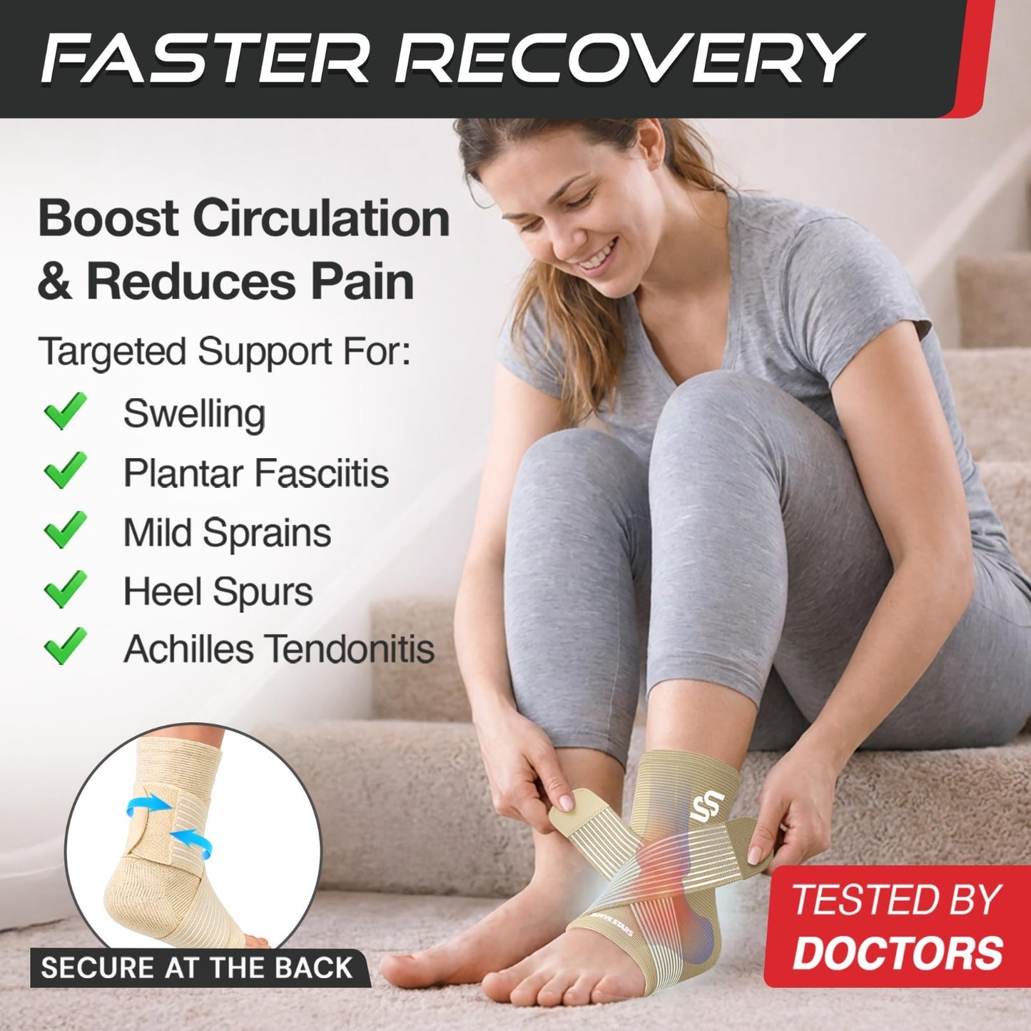 Ankle Brace Compression Sleeve for Sprains & Plantar Fasciitis Relief, Adjustabl2
