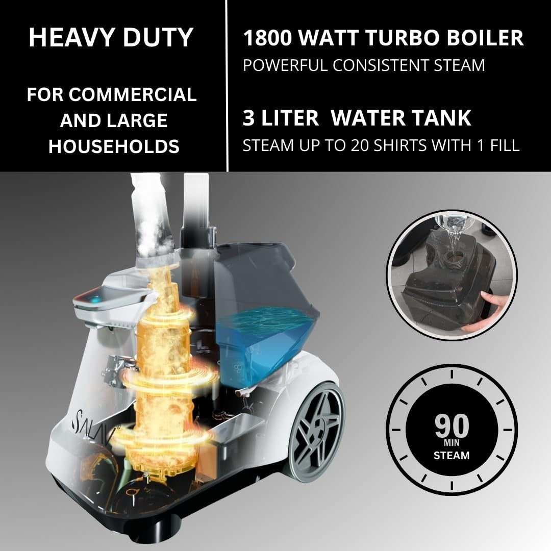 Heavy Duty Commercial Garment Steamer, 3L Water Tank, 1800W, Foot Pedals, 90+ Mi4