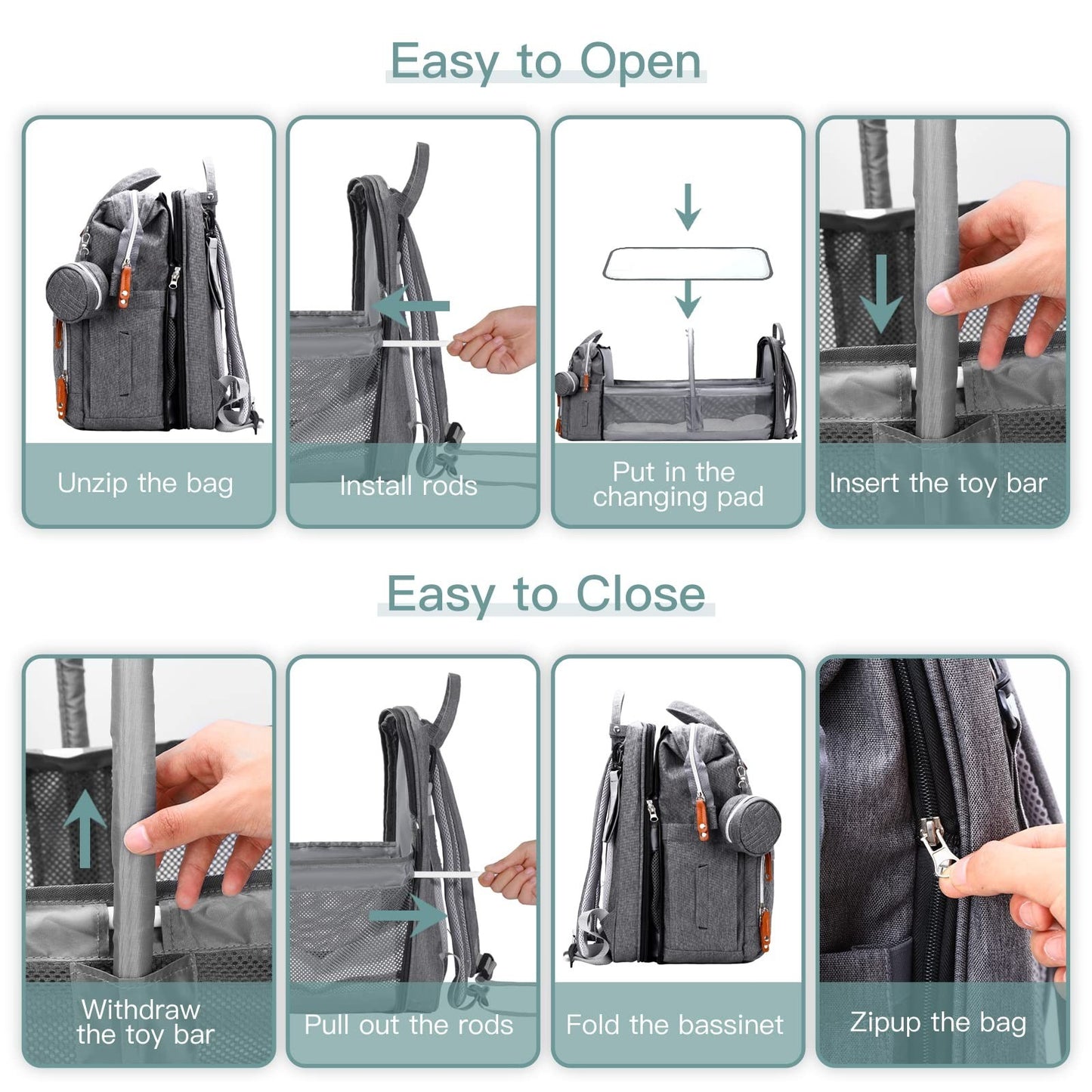 Diaper Bag Backpack with Changing Station, Baby Travel Bag for Mom   Deep Grey5