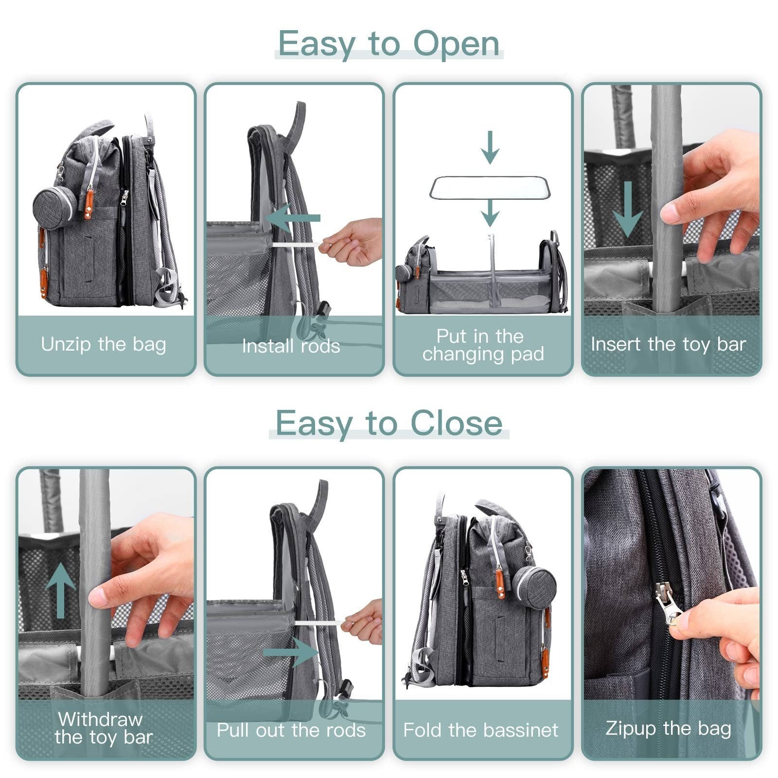 Diaper Bag Backpack with Changing Station, Baby Travel Bag for Mom   Deep Grey5