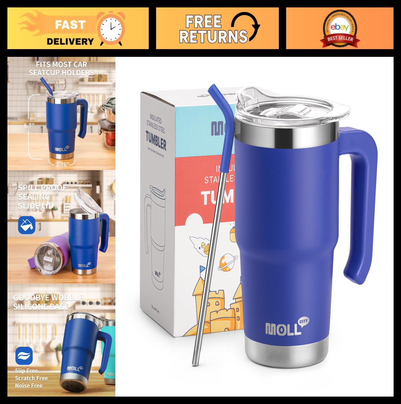 16 oz Insulated Tumbler with Handle   Reusable Stainless Steel Travel Mug with L0