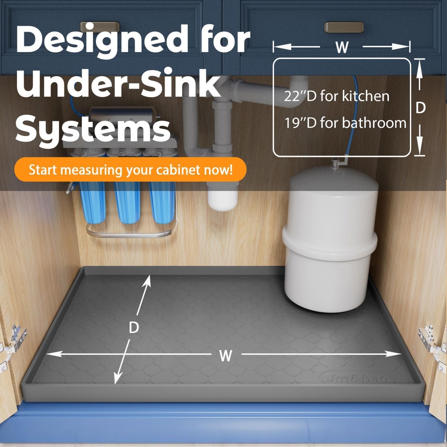 Waterproof Silicone Under Sink Mat 34"x22" | Kitchen Cabinet Liner, Anti Slip, E2