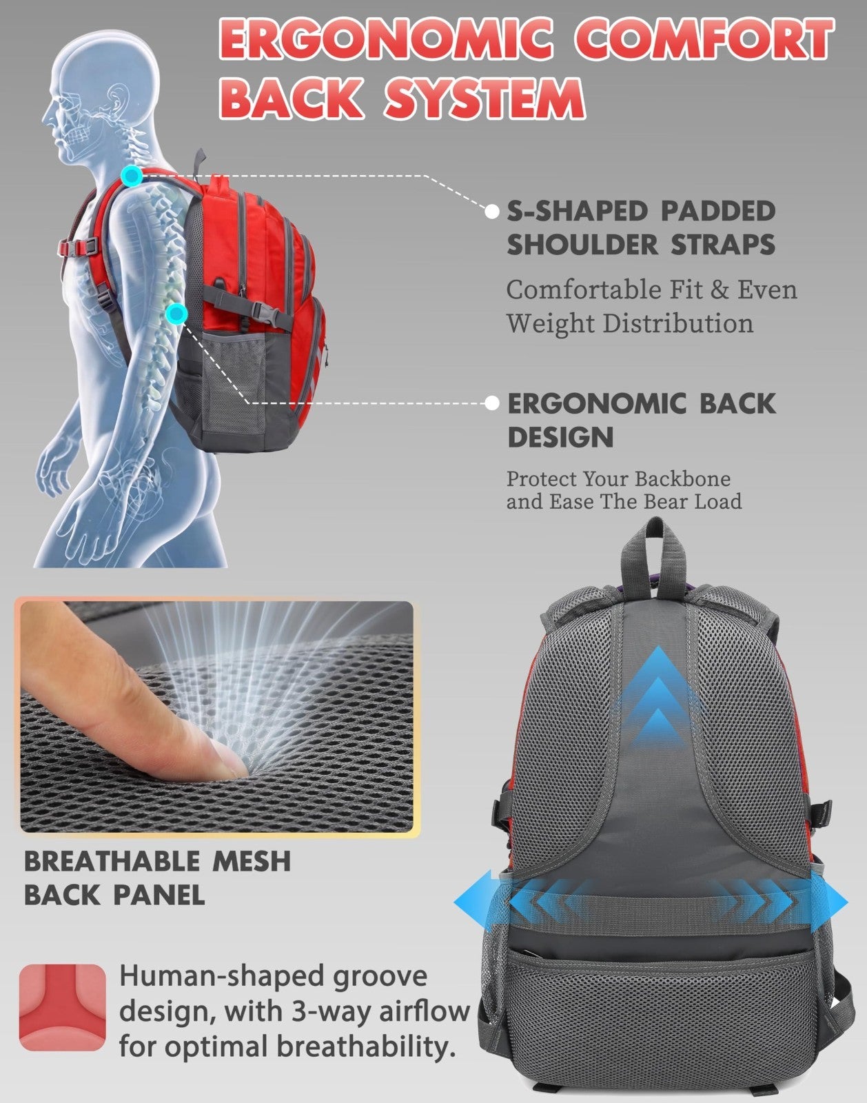 College Laptop Backpack with USB Charging Port, Anti Theft, Fits 15.6"   Red4