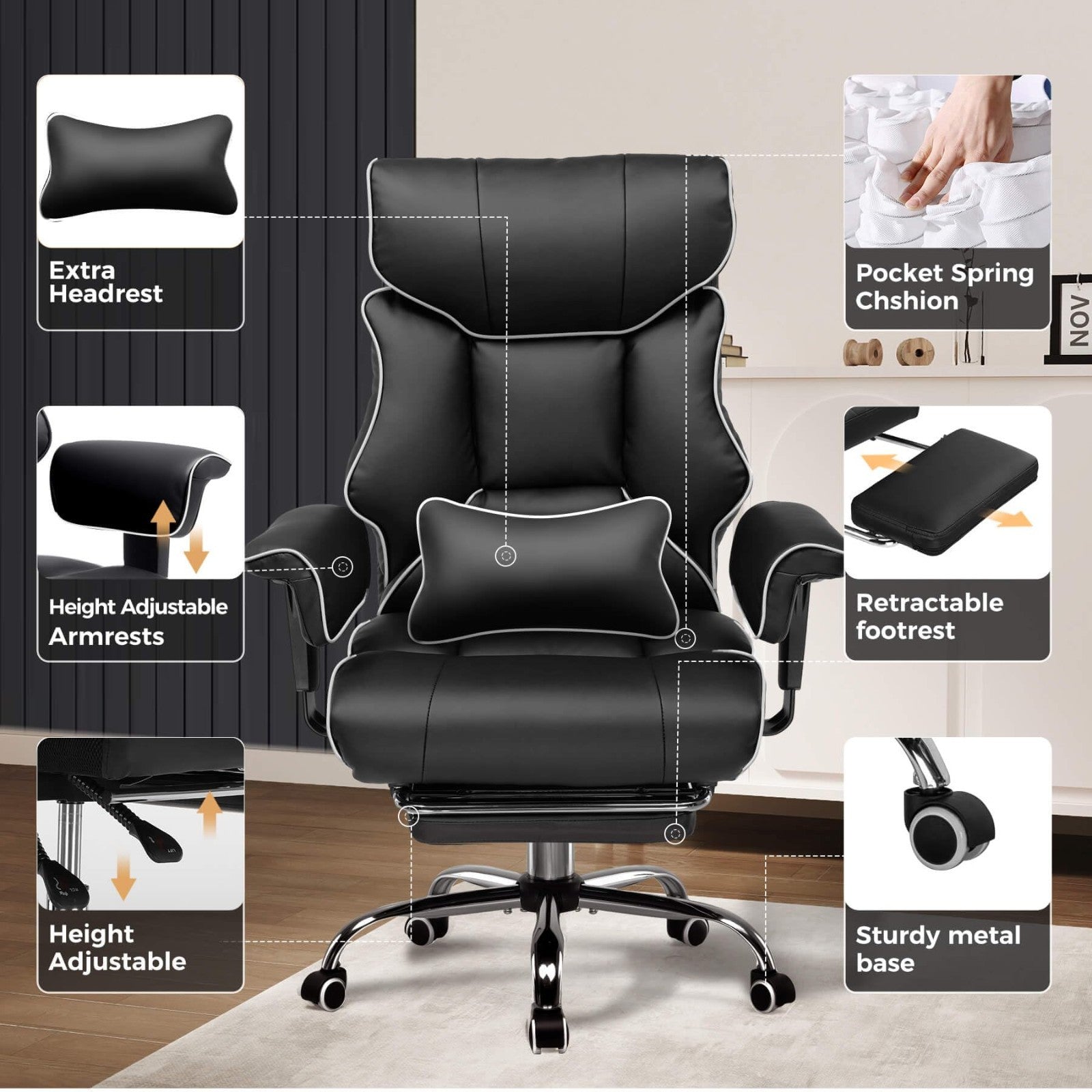 Big & Tall Gaming Chair 400lbs Heavy Duty Office Chair with Foot Rest, Ergonomic4