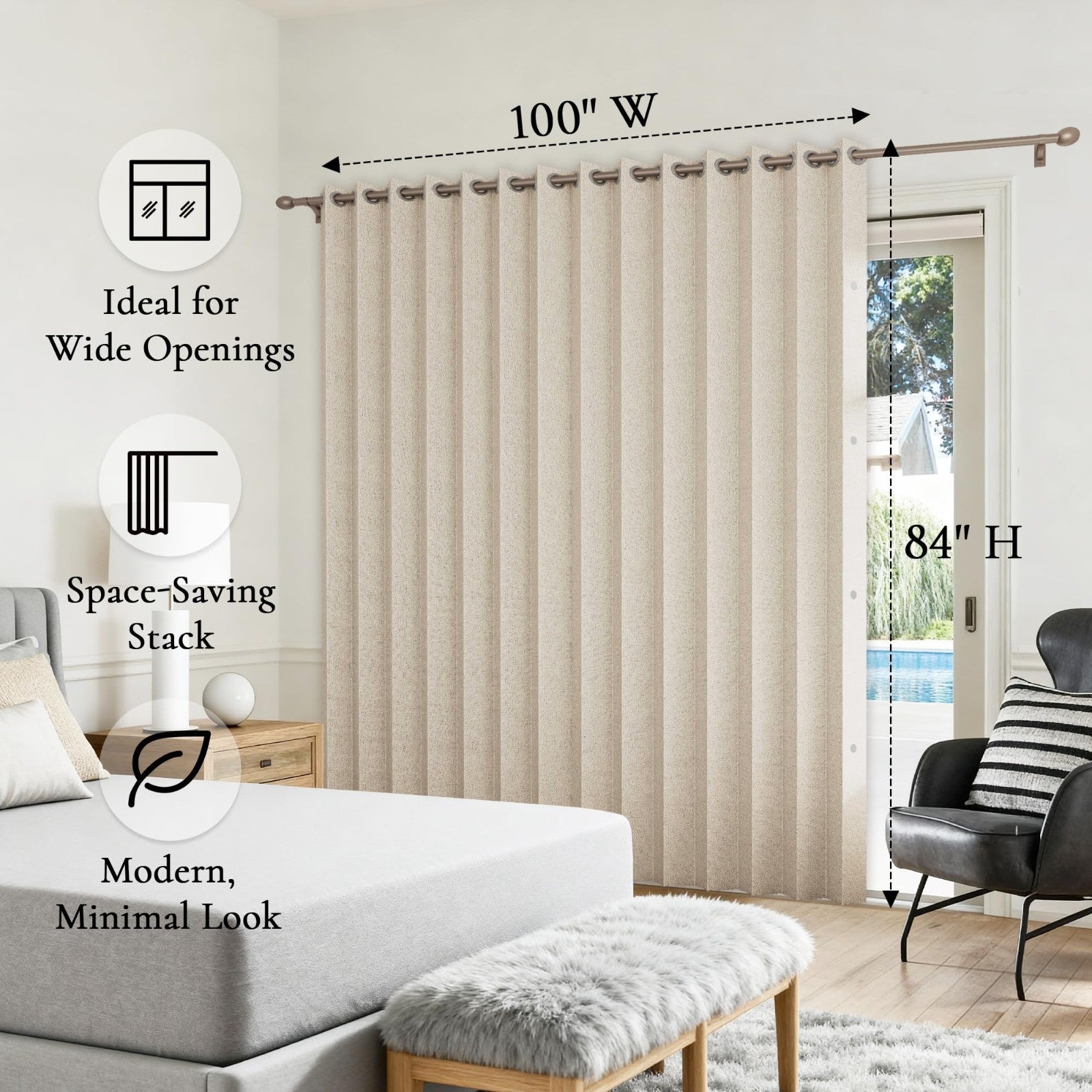 Accordion Door Curtains for Doorways, Privacy Fabric Panel, 1 Panel W100 x L84,7