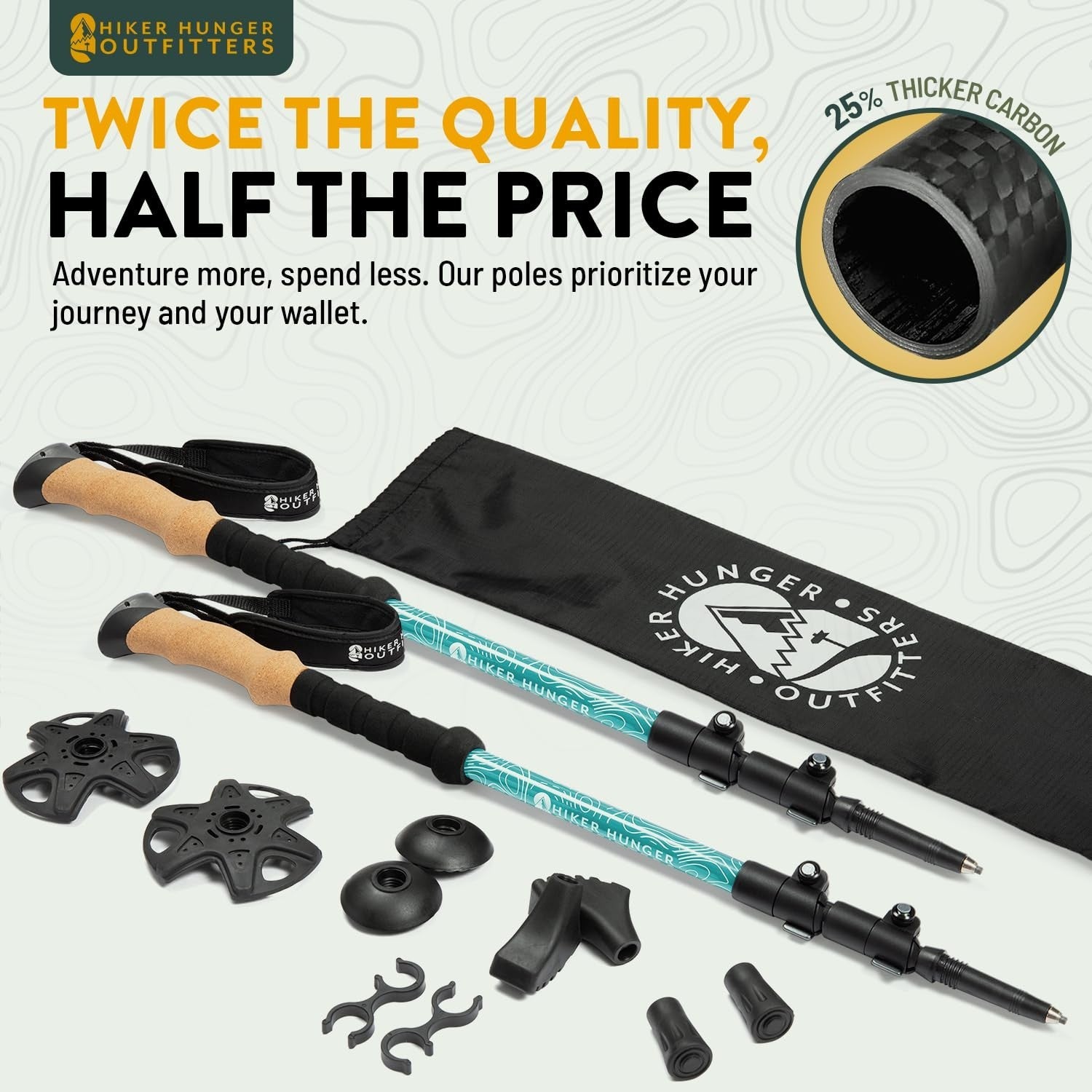 Lightweight Carbon Fiber Trekking Poles - Collapsible Hiking Sticks with Cork Gr2