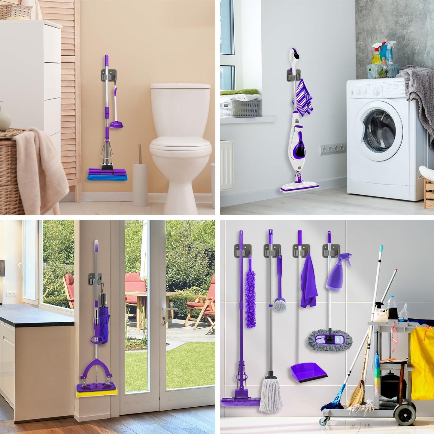 Stainless Steel Broom Holder Wall Mount Rack - Mop & Tool Organizer Storage Solu5