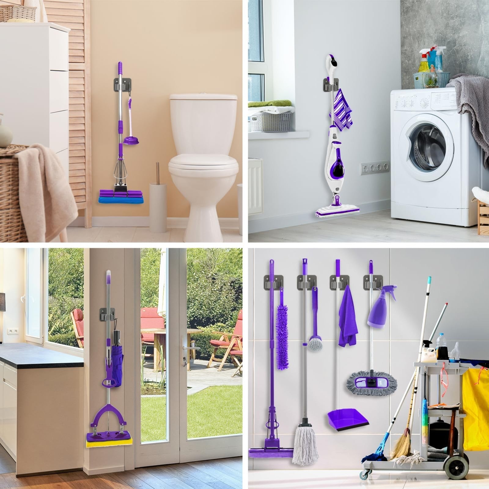 Stainless Steel Broom Holder Wall Mount Rack - Mop & Tool Organizer Storage Solu5