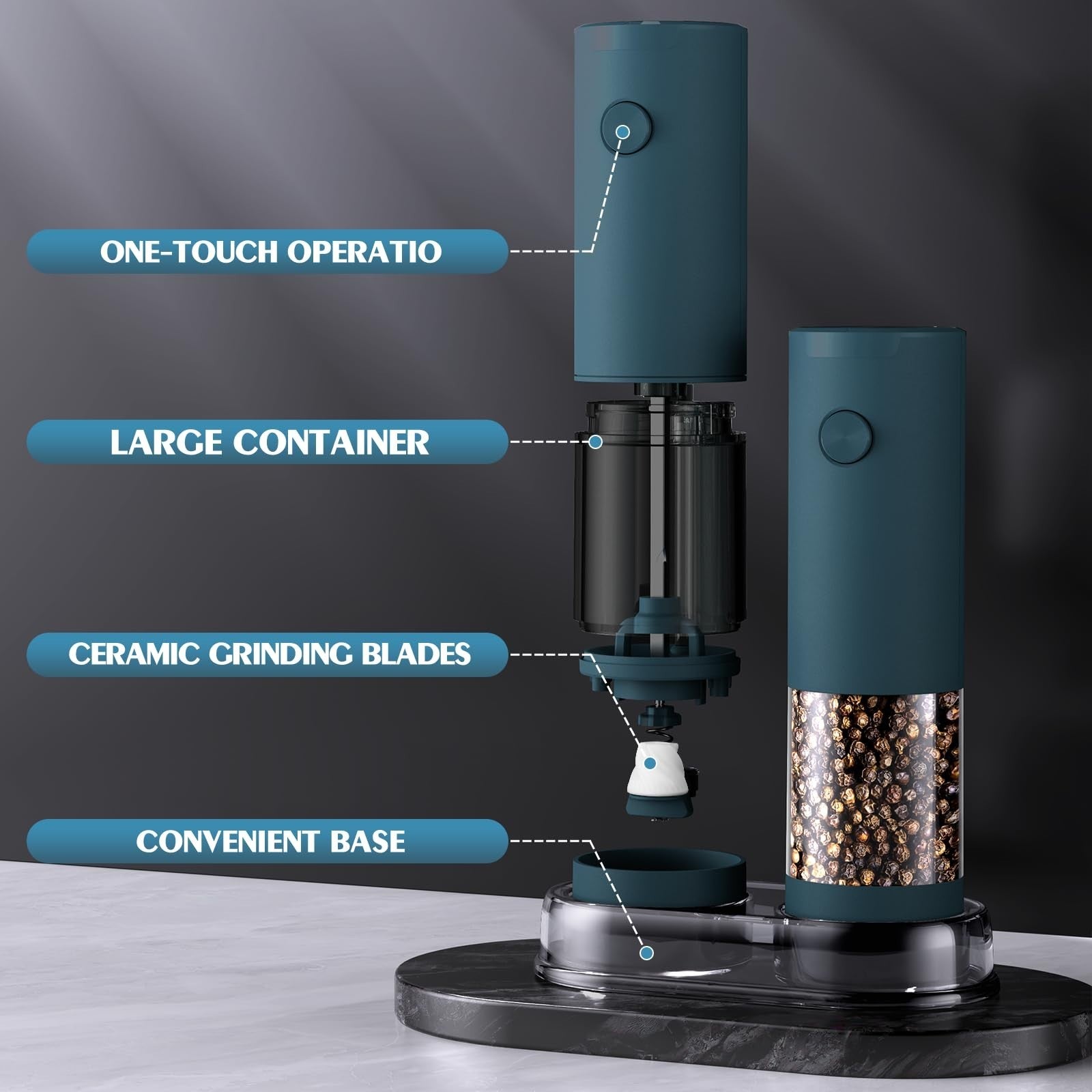 Automatic Electric Salt and Pepper Grinder Set   Adjustable Coarseness, LED, Lar6