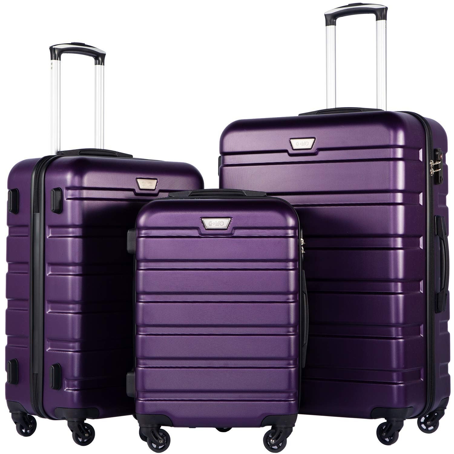 Lightweight Hardshell Luggage Set, 3-Piece Spinner Suitcase, TSA Lock, Purple 201