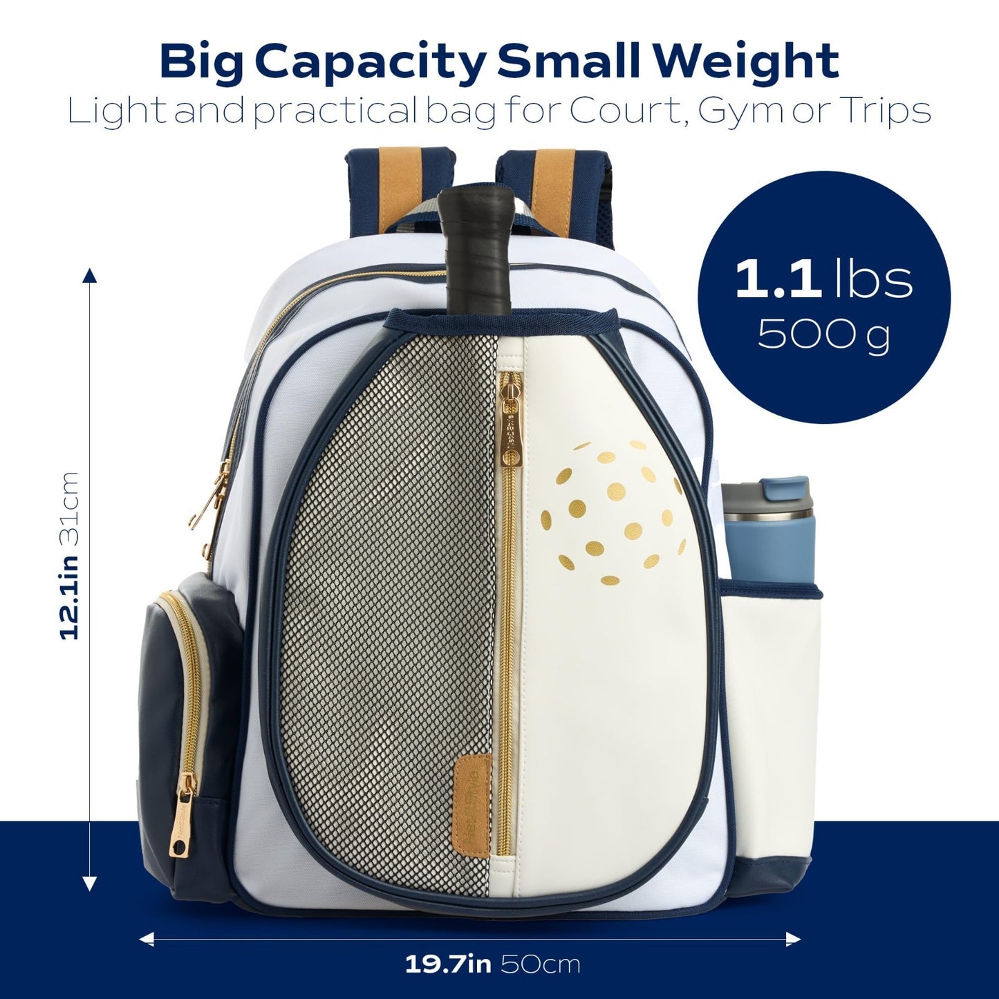 Large Capacity Pickleball Backpack with Paddle Holder, Ball Pocket & Water Bottl4