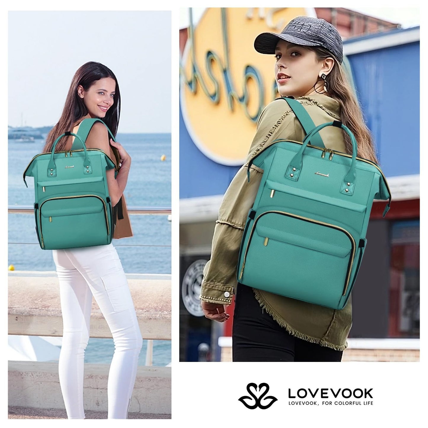 Stylish 18" Laptop Backpack for Women, Waterproof Travel Bag with USB Port, Mint5