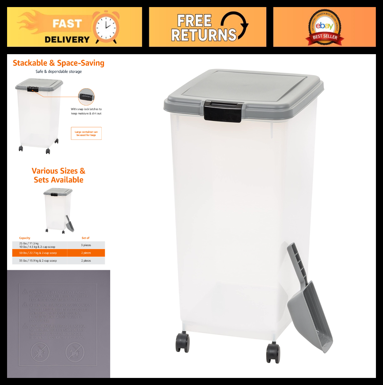 Airtight Pet Food Storage Container with Scoop, BPA Free, 69 QT, Removable Wheel0