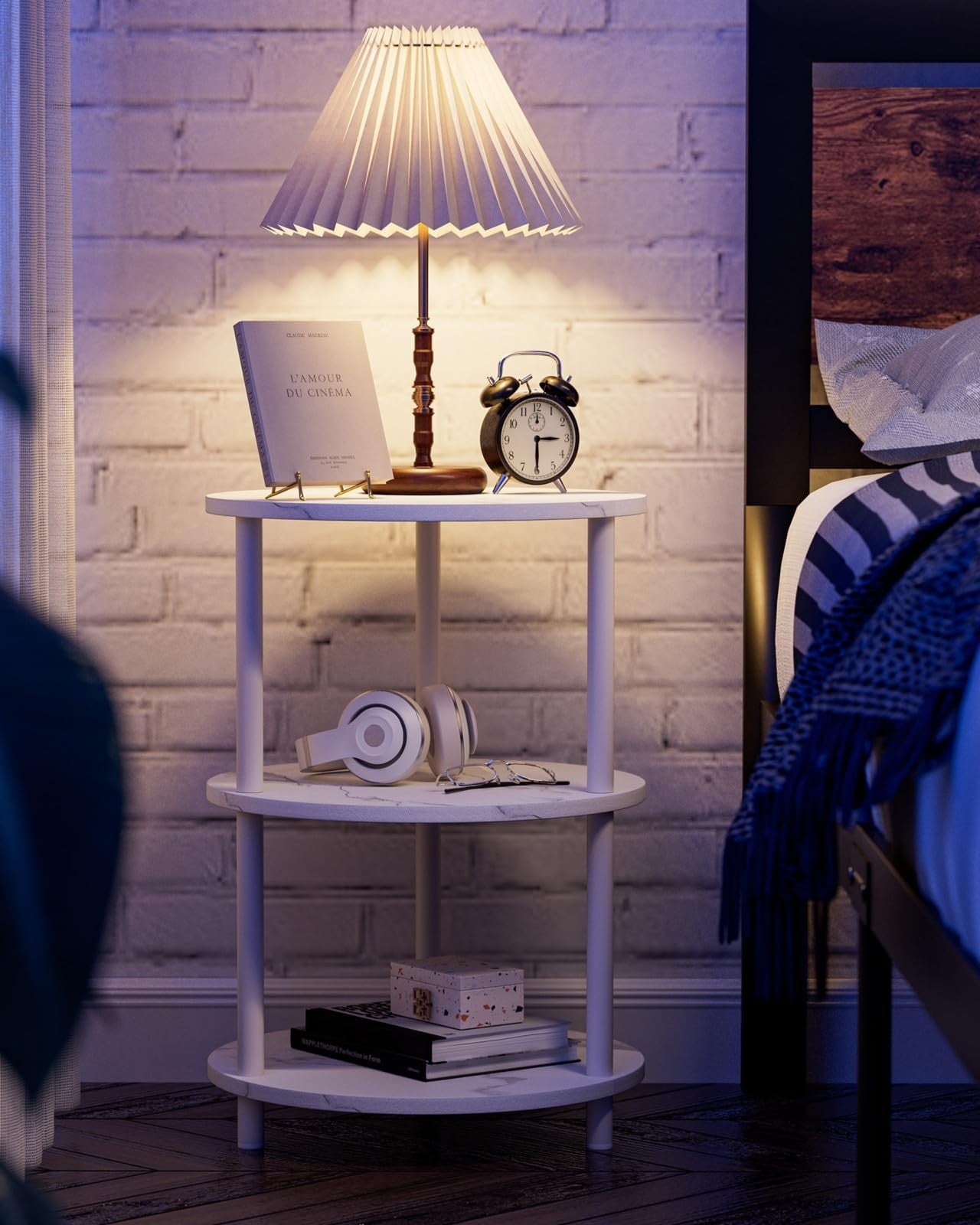 Set of 2 Small Round End Tables - 3 Tier Accent Nightstands for Bedroom, Living5