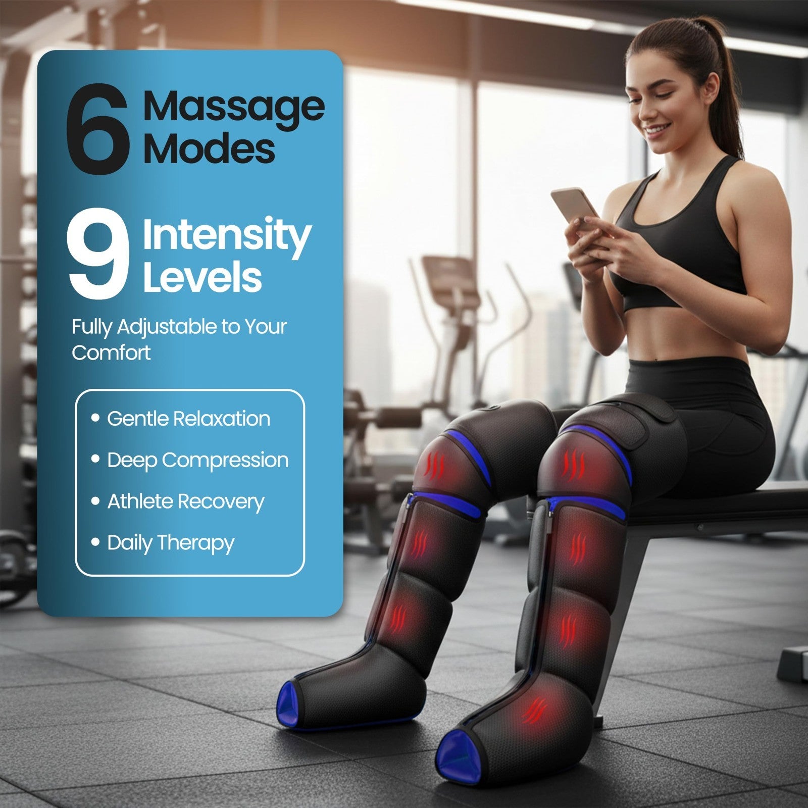 Leg Massager with Heat & Compression for Pain Relief, Circulation Boost, 9 Inten5