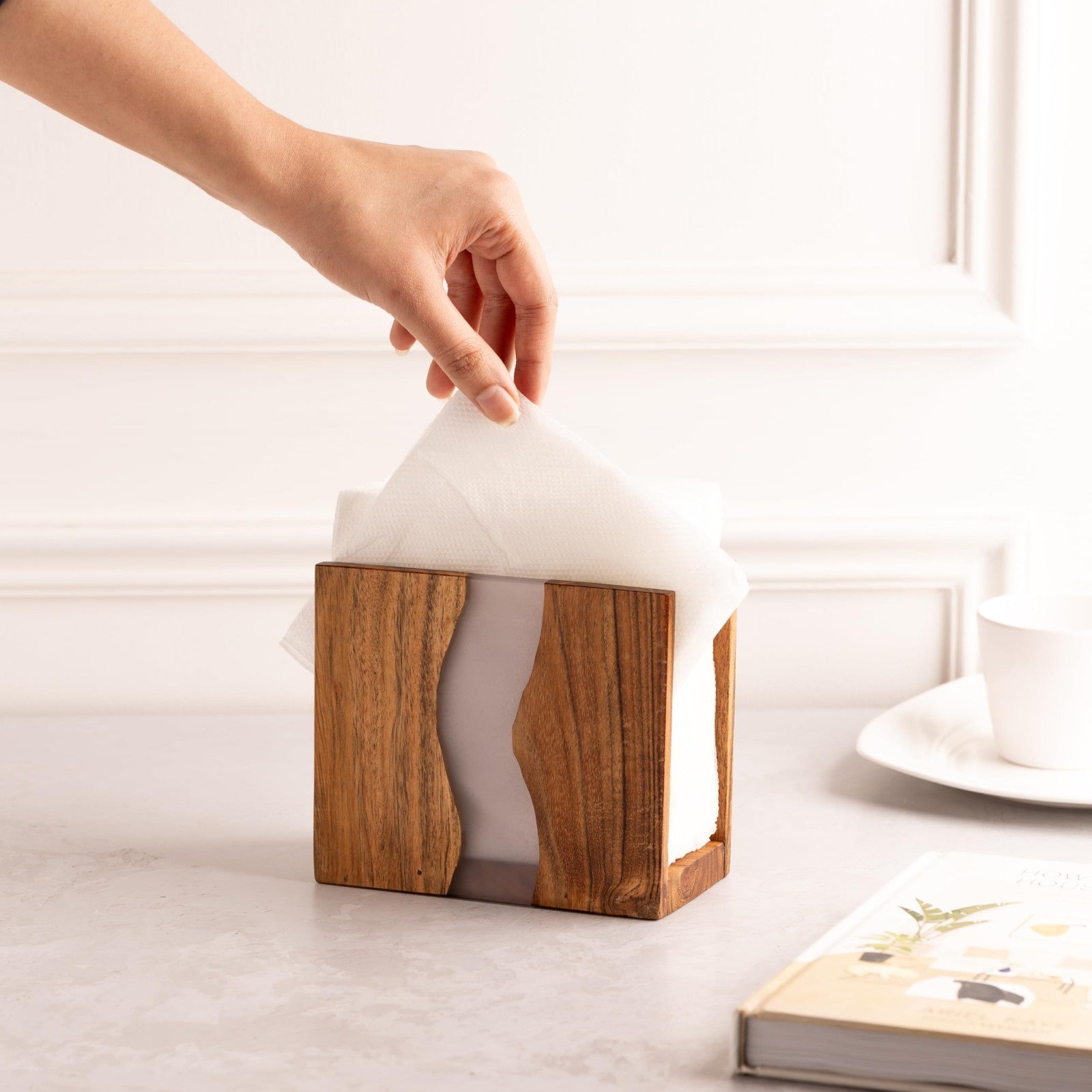 Rustic Acacia Wood & Epoxy Resin Napkin Holder - Farmhouse Kitchen Organizer 6x52