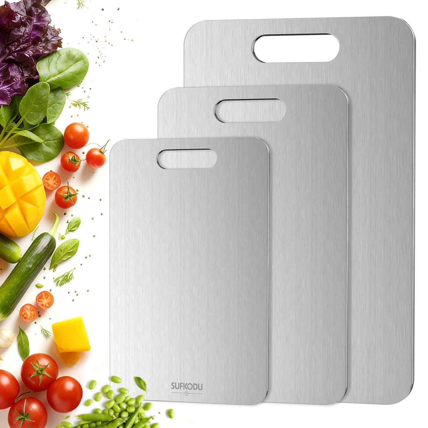 Set of 3 Double Sided Titanium Cutting Boards   Non Toxic, Dishwasher Safe, Idea1
