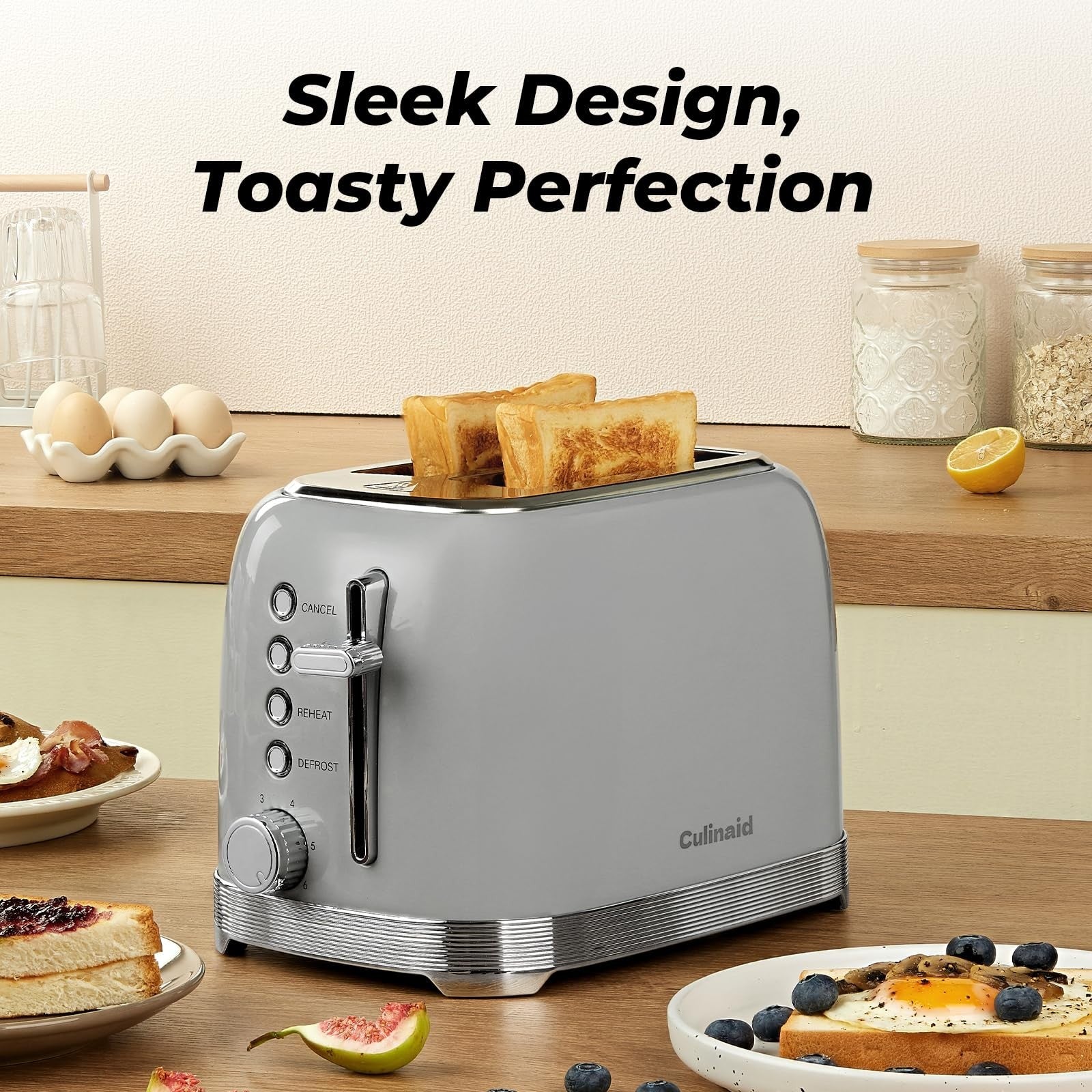 Retro 2 Slice Stainless Steel Toaster   Gray, Compact Design, Fast Toasting3