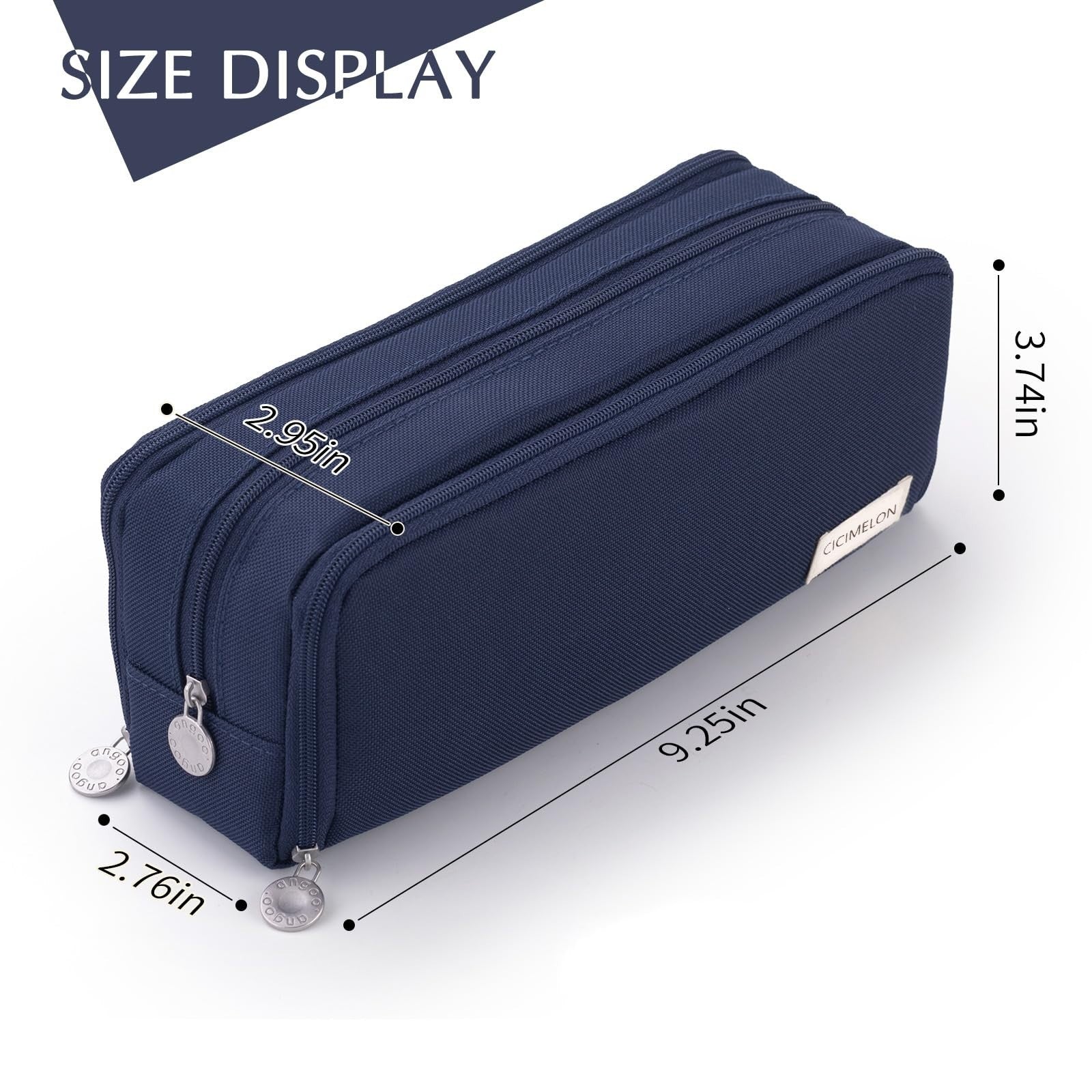 Large Capacity 3 Compartment Pencil Case Pouch Bag for School & Office   Navy4