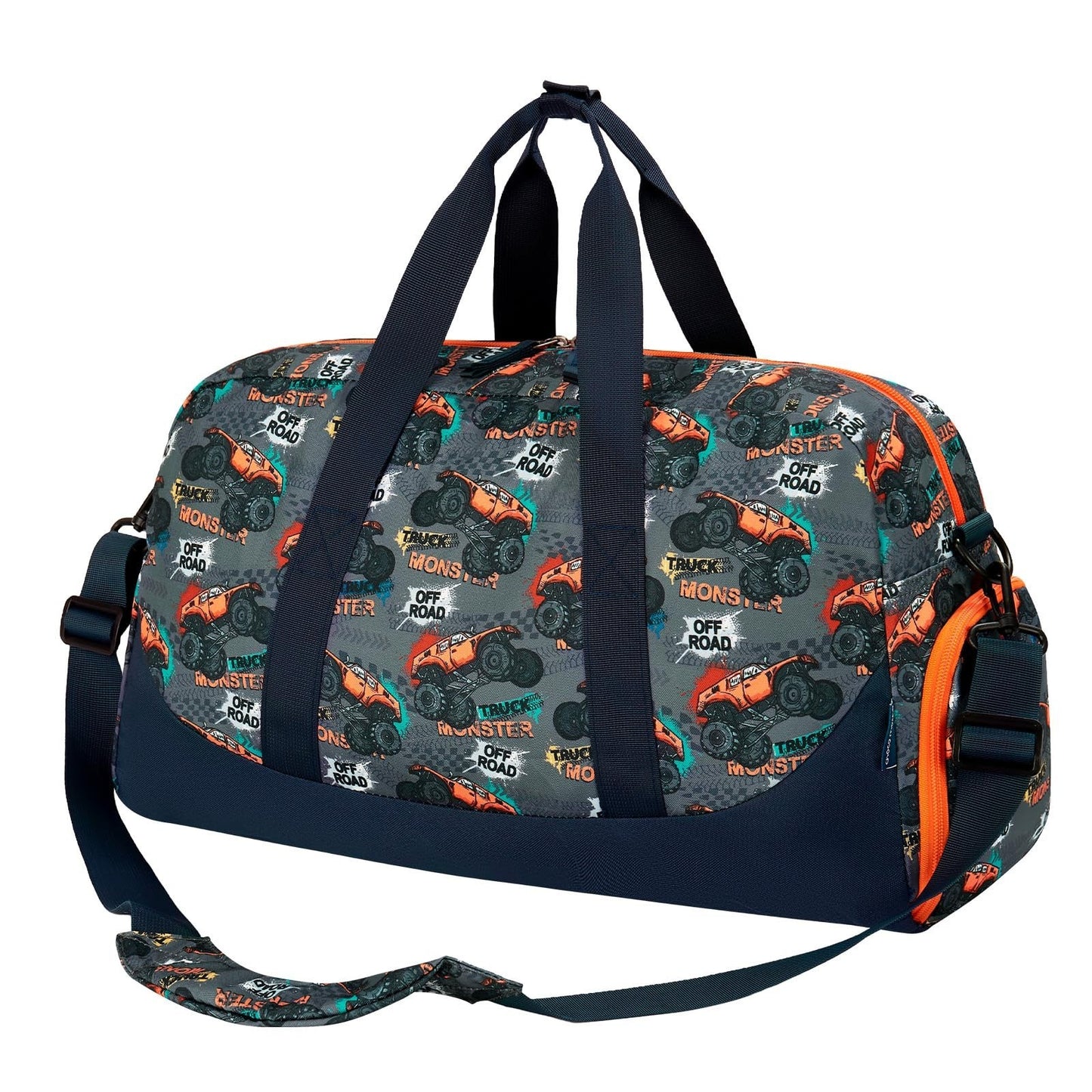 Kids Monster Truck Duffle Bag - Large Overnight Travel Bag with Shoe Compartment1