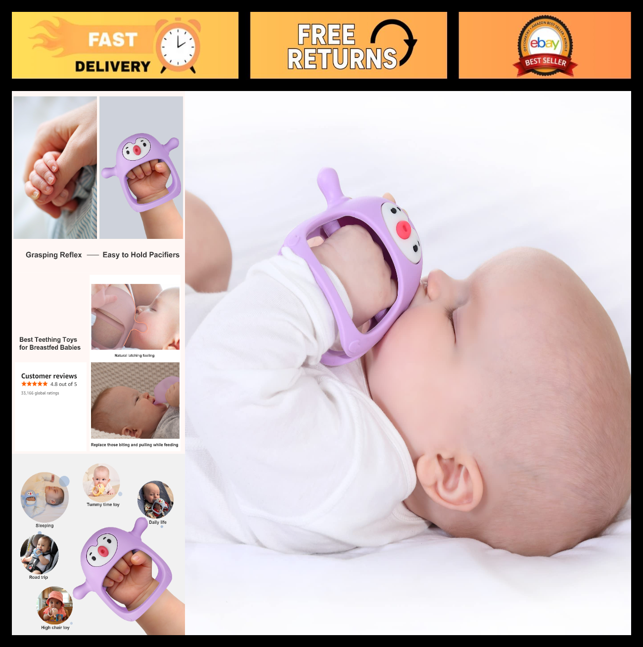 Silicone Baby Teething Toys, Soft Hand Teether for Infants 0 6 Months, Light Pur0