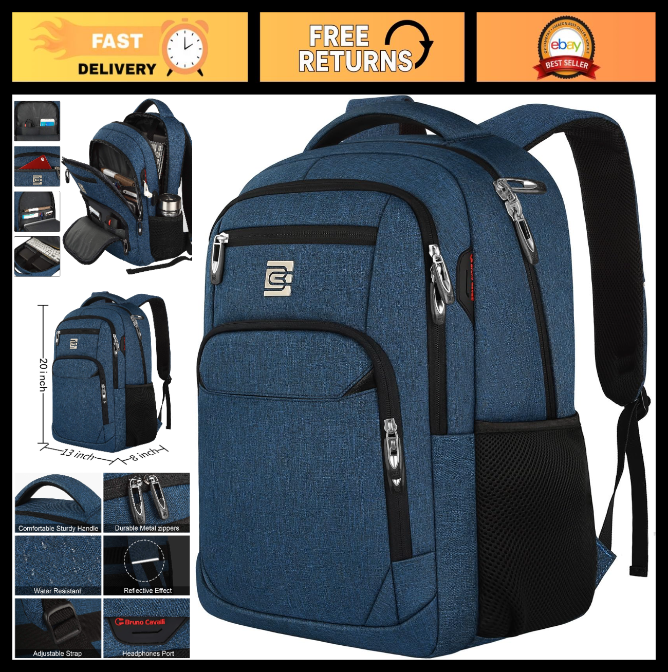 17" Slim Anti Theft Laptop Backpack for Business & College   Water Resistant, St0