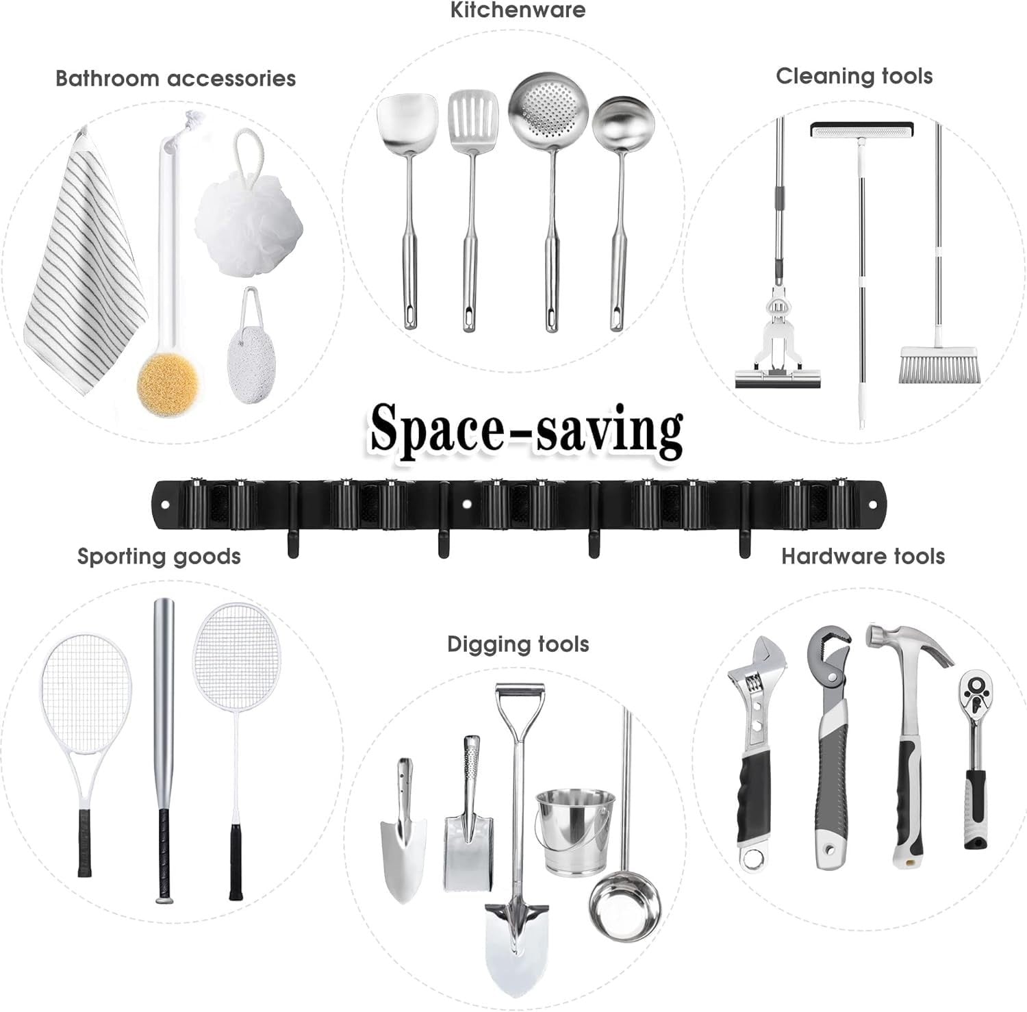 Wall Mount Broom Holder with 5 Racks & 4 Hooks - Mop & Broom Organizer Storage6