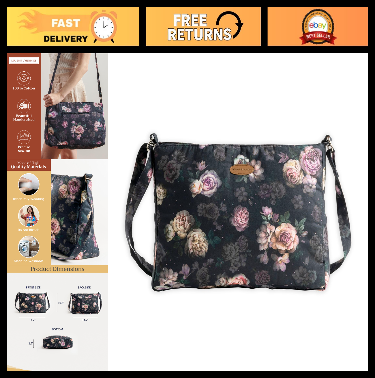 Stylish Cotton Shoulder Bag for Women   Versatile Handbag, Everyday Use0