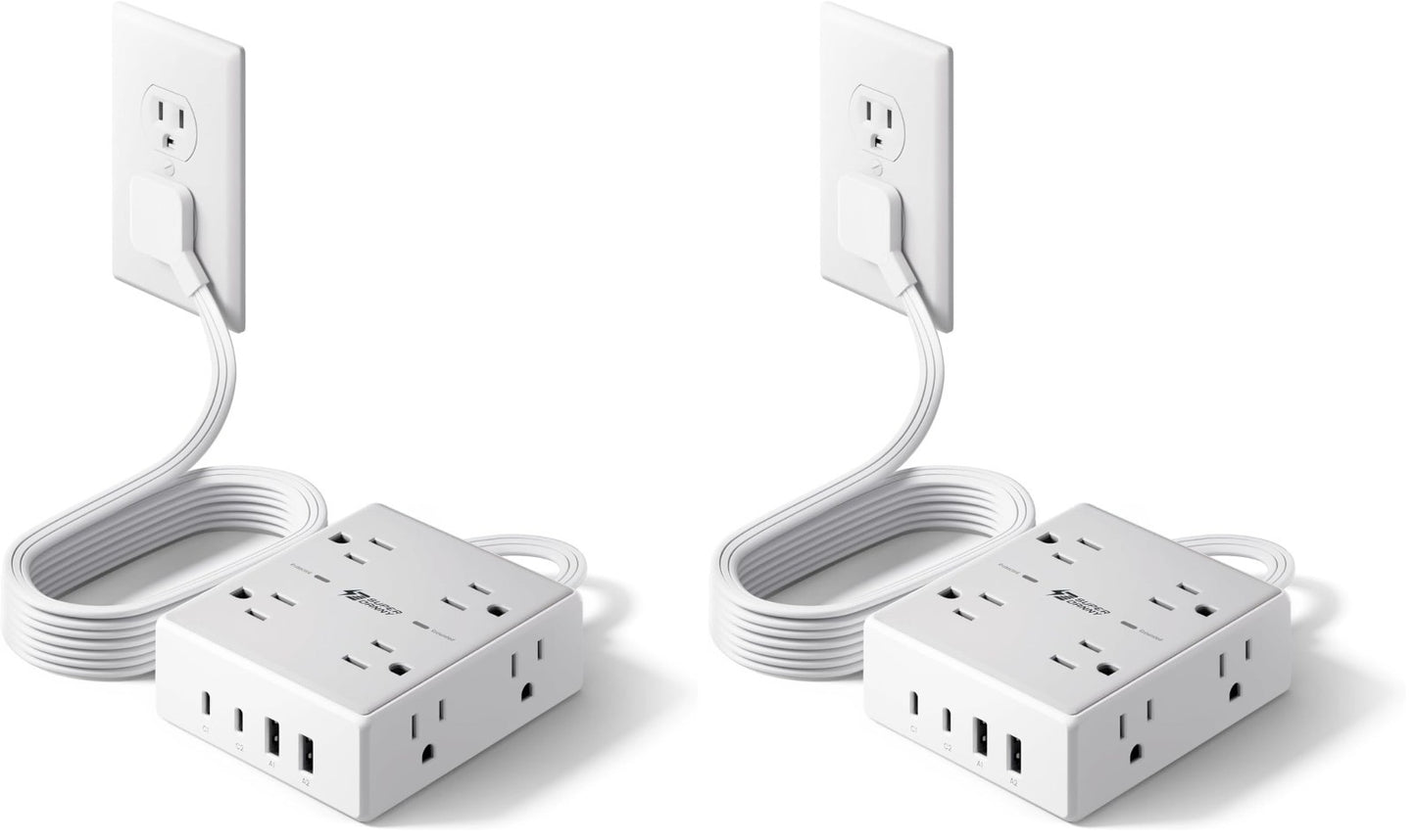 6Ft Flat Plug Extension Cord Surge Protector Power Strip   2 Pack, Heavy Duty1