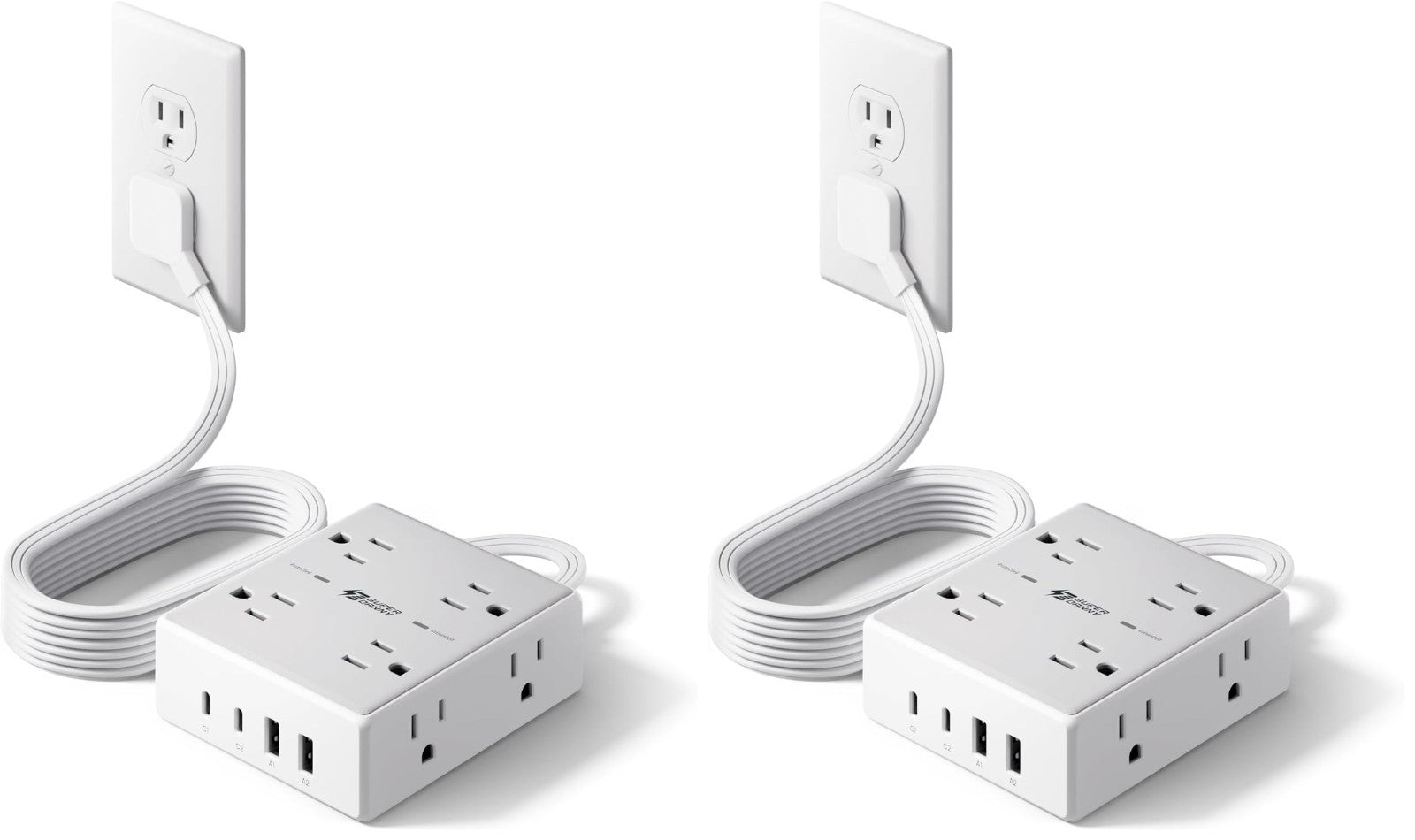 6Ft Flat Plug Extension Cord Surge Protector Power Strip   2 Pack, Heavy Duty1