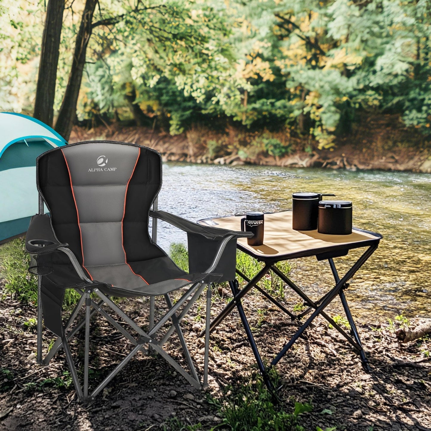 Oversized Heavy Duty Folding Camping Chair - Padded, Cup Holder, 450 lbs Capacit2