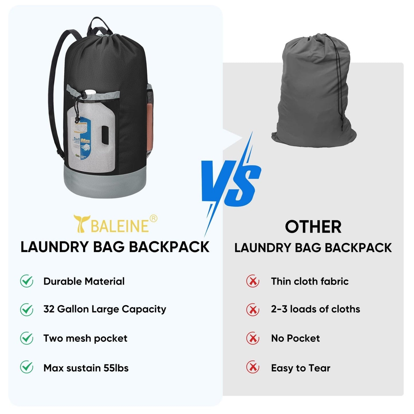 120L Large Laundry Backpack Bag - Durable 900D Oxford Fabric, Mesh Pockets, Idea5