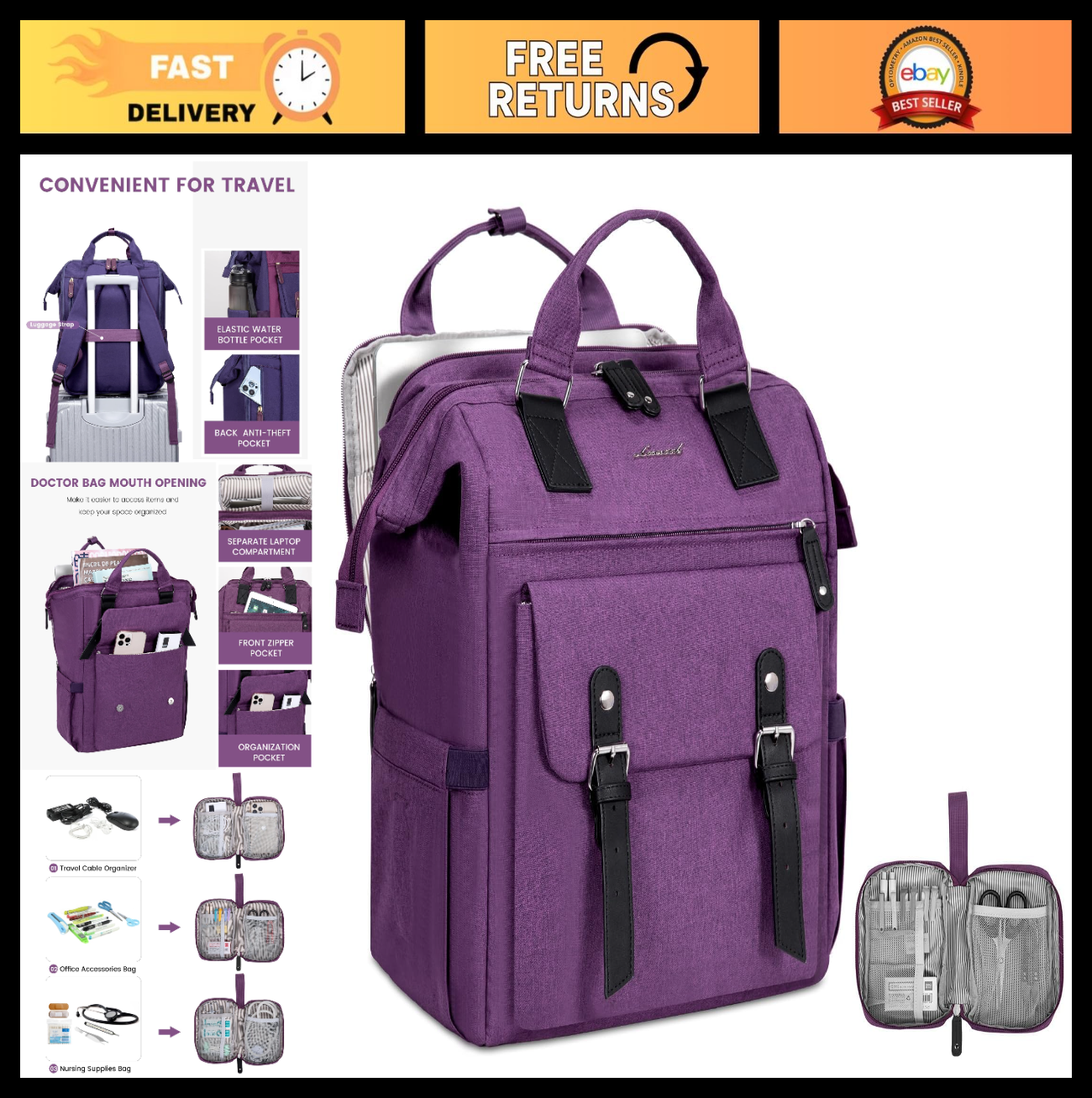 Water Resistant Laptop Backpack 17.3" Travel Bag, Anti Theft Daypack for Work, P0