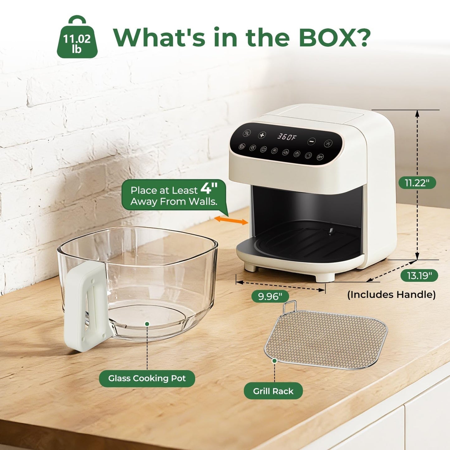 5 Quart Glass Air Fryer - Non-Toxic Borosilicate Basket, 8 Cooking Modes, BPA-Fr1