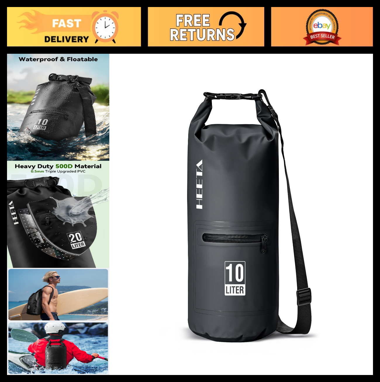 Waterproof Dry Bag with Zipper Pocket - Lightweight Roll Top for Travel, Kayakin0