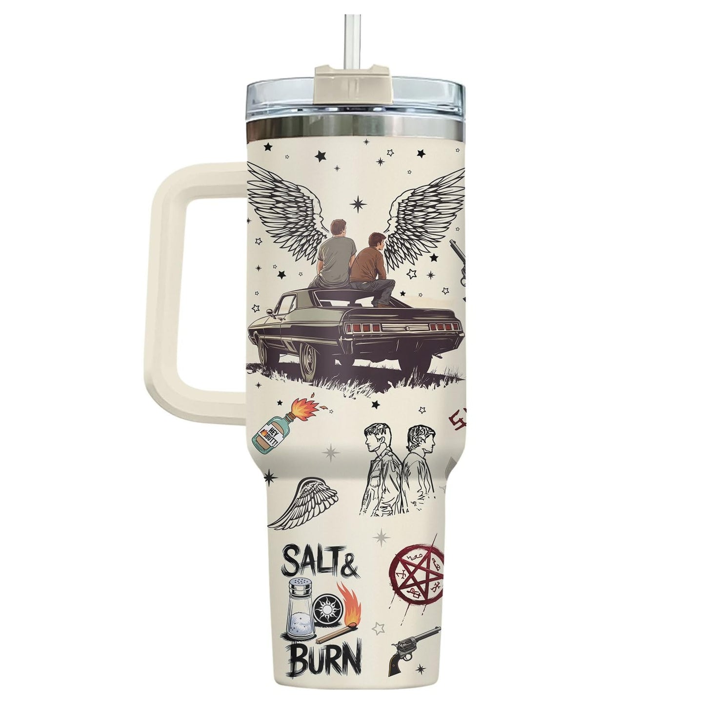 40oz Stainless Steel Tumbler with Handle   Vacuum Insulated Travel Mug   Unique3