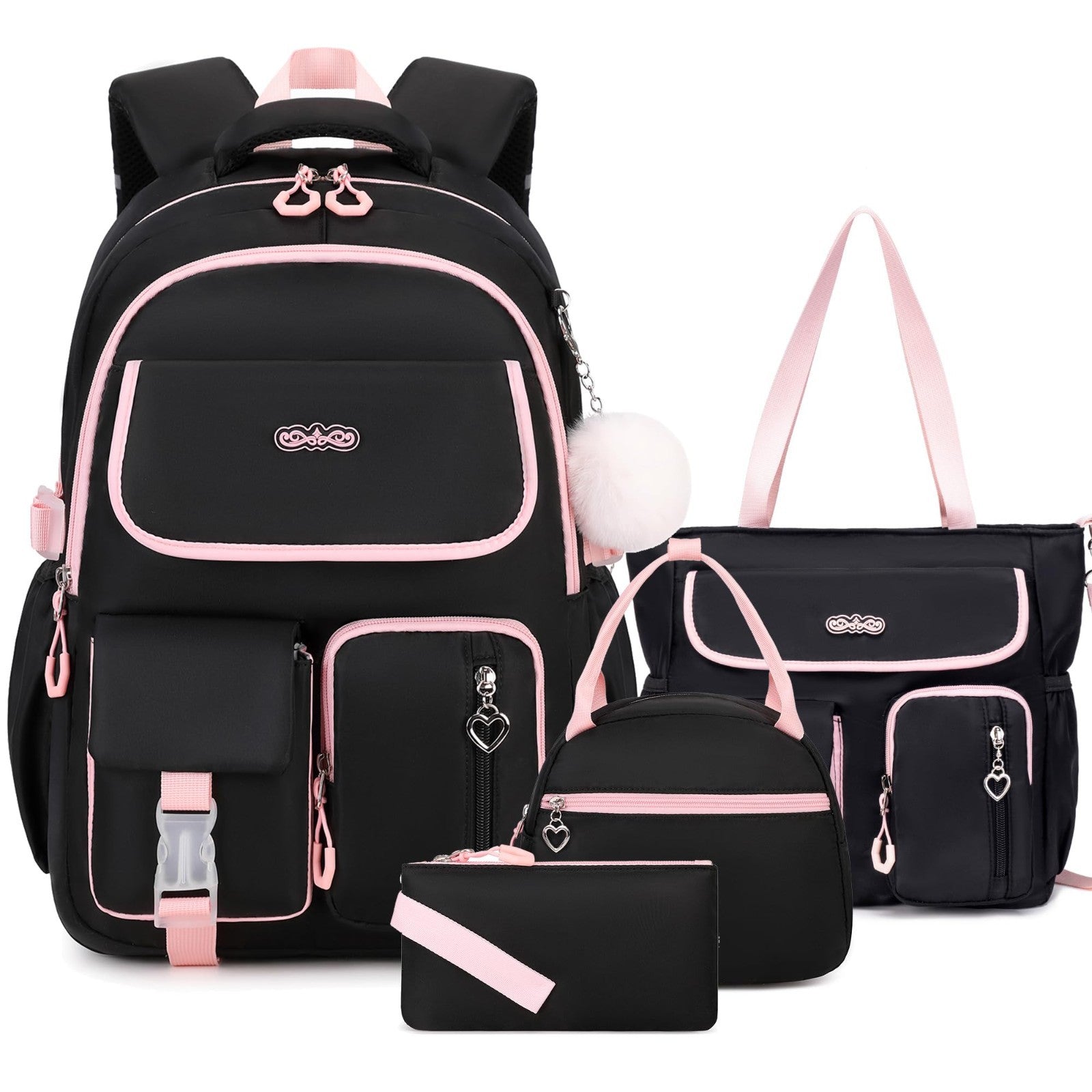 4PCS Girls Backpack Set with Tote Bag, Lunch Box & Pencil Pouch   School Supplie1