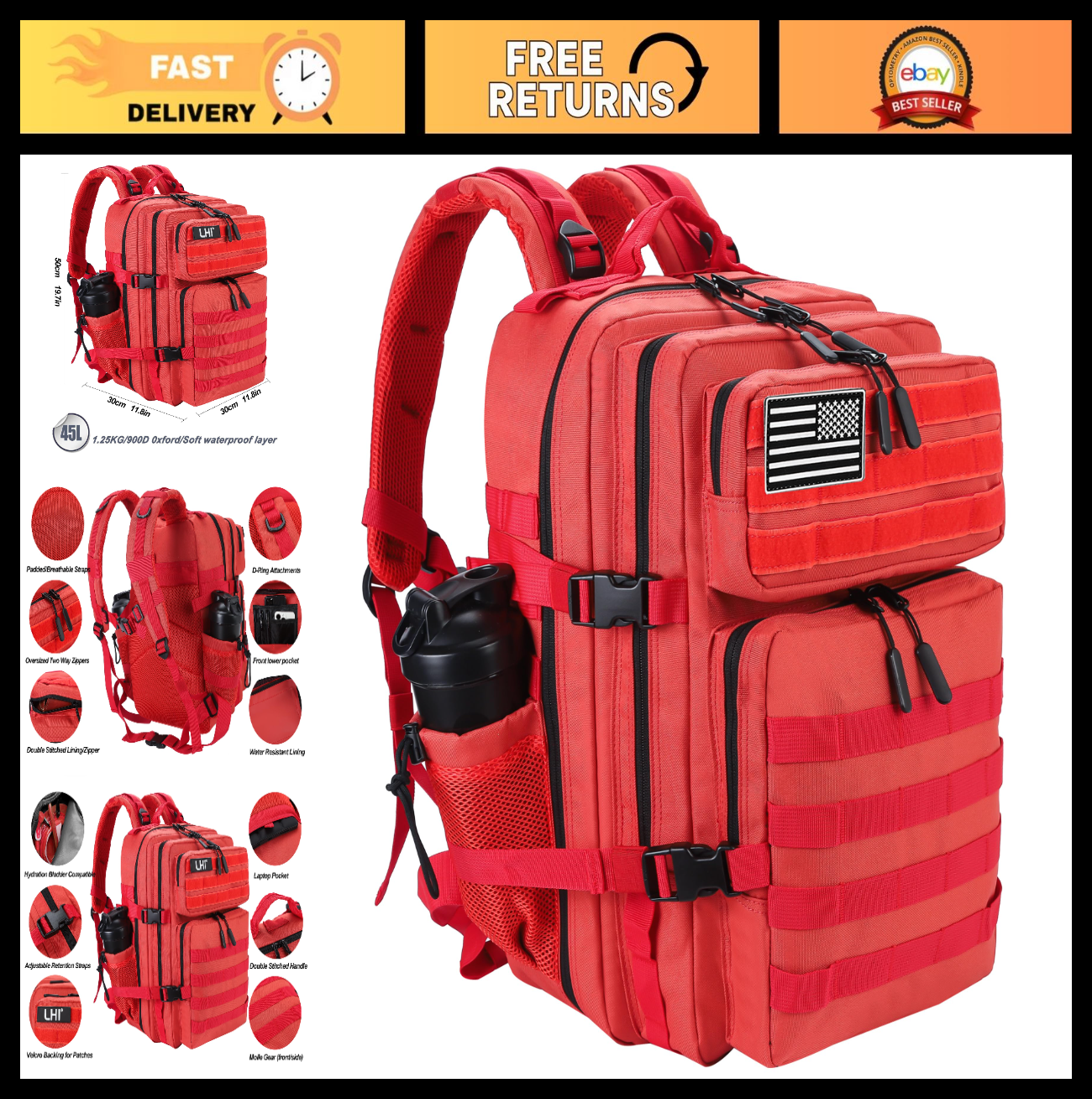45L Military Tactical Backpack, 3 Day Assault Pack, Molle Rucksack for Men & Wom0