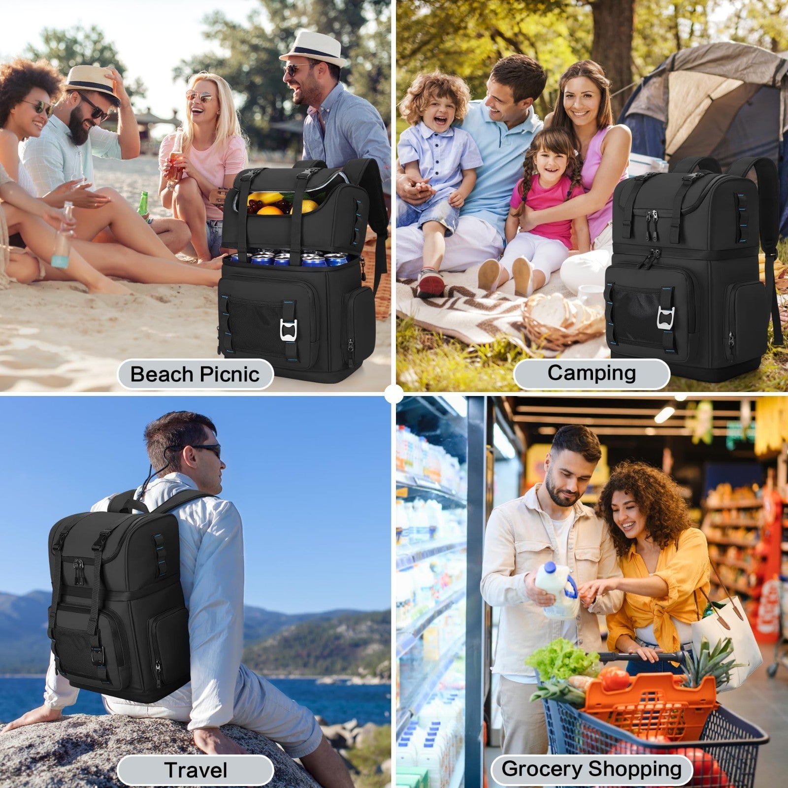 Large Waterproof Insulated Cooler Backpack - Double Decker, Leak Proof, 26L, 445