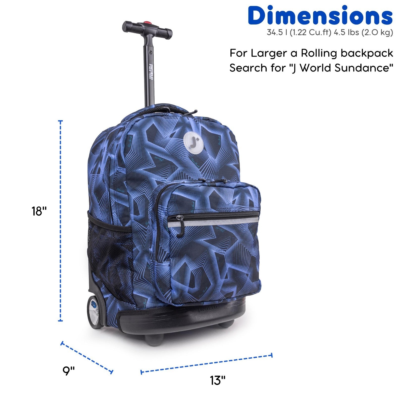 Kids Rolling Backpack with Wheels, School Roller Bookbag for Girls & Boys, 18" x2