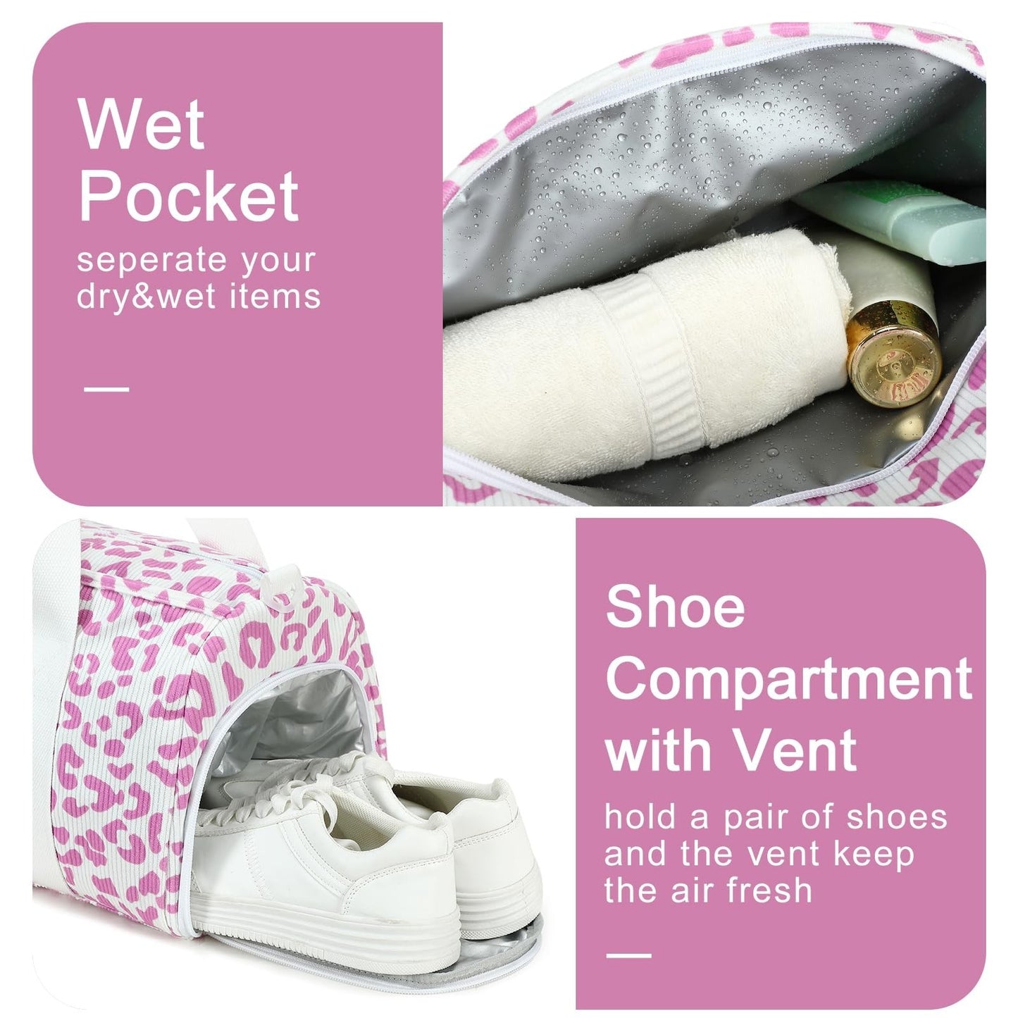 Cute Girls Duffle Bag - Waterproof Gym Bag with Shoe Compartment & Wet Pocket3
