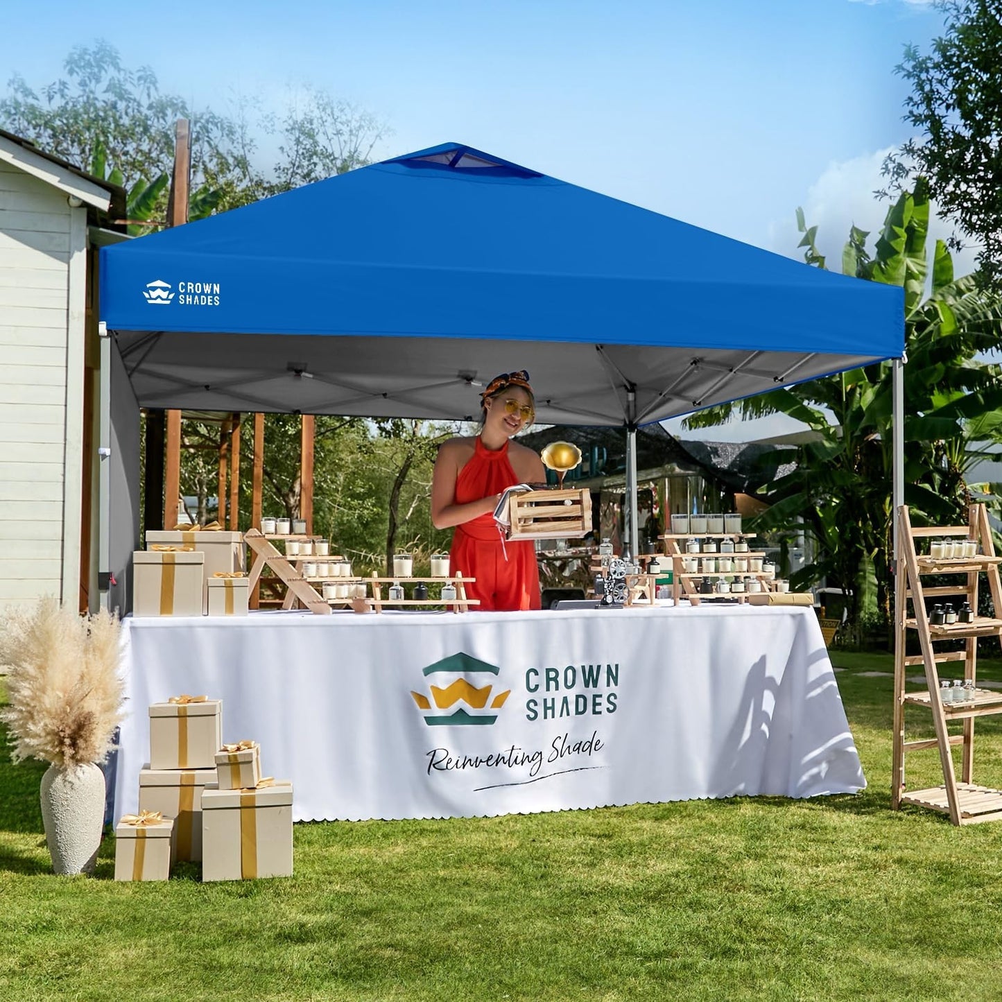 10x10 Pop Up Canopy Tent with Side Wall, Easy Setup Outdoor Shelter, Beach Gazeb2