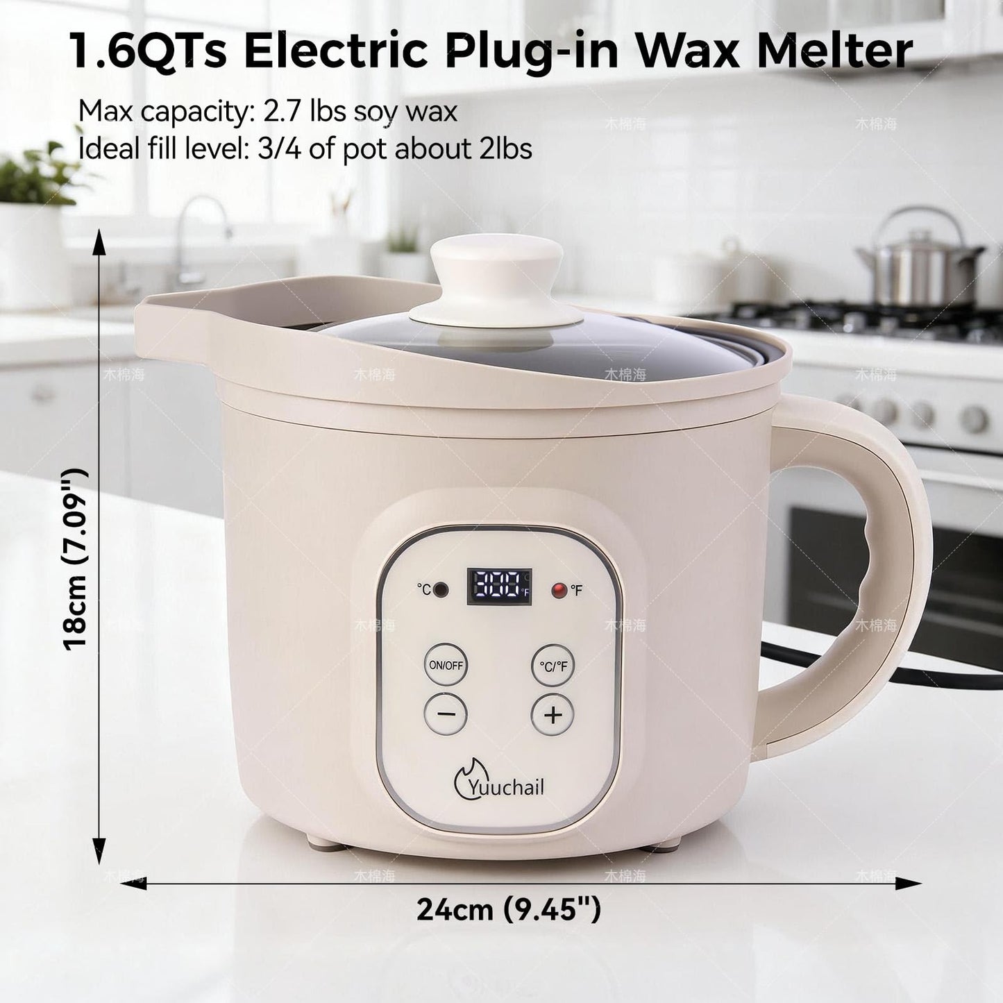 Electric Wax Melter 1.6QT with Digital Display, Temp Control 90-300°F, Auto Shut5